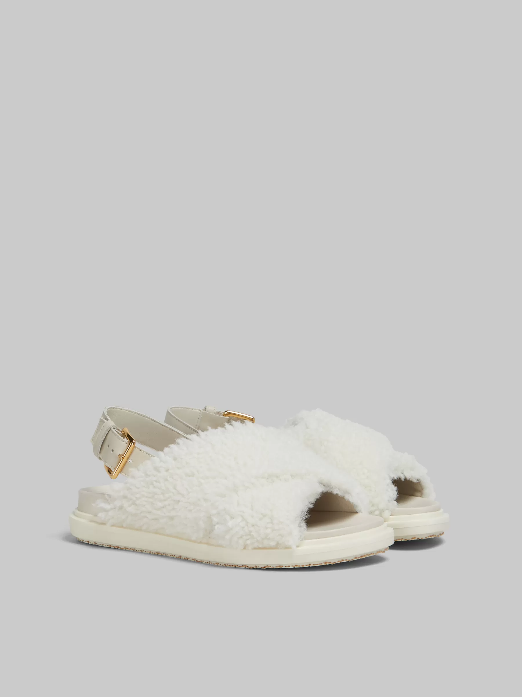 Marni White Curly Shearling Fussbett Slide NATURAL WHITE Store