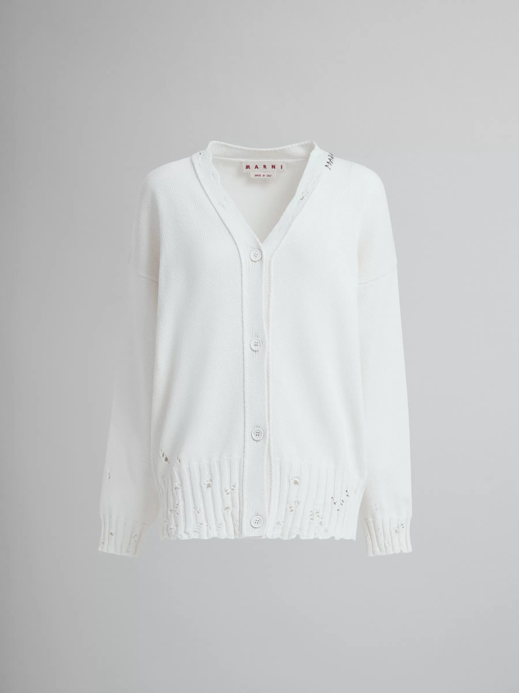Marni White Dishevelled Cotton Cardigan With Mending Logo LILYWHITE Discount