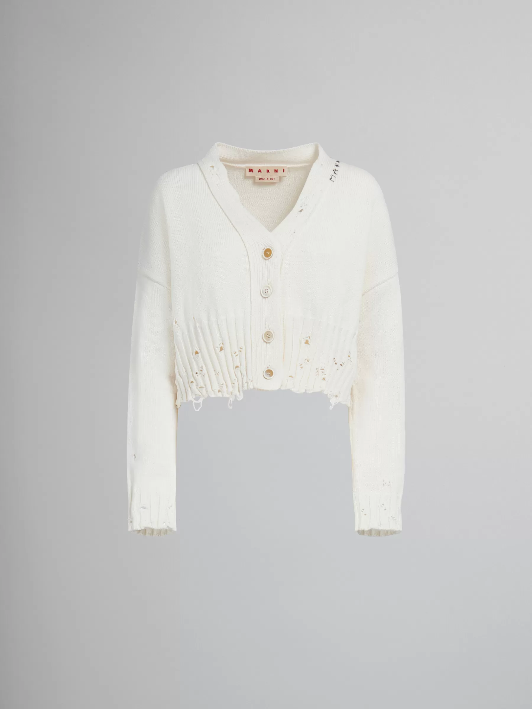 Marni White Dishevelled Cotton Cropped Cardigan LILYWHITE Cheap