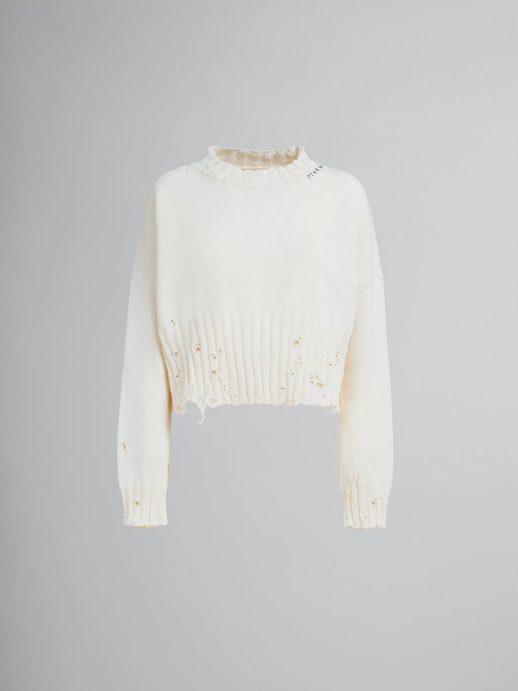 Marni White Dishevelled Cotton Cropped Jumper LILYWHITE Store