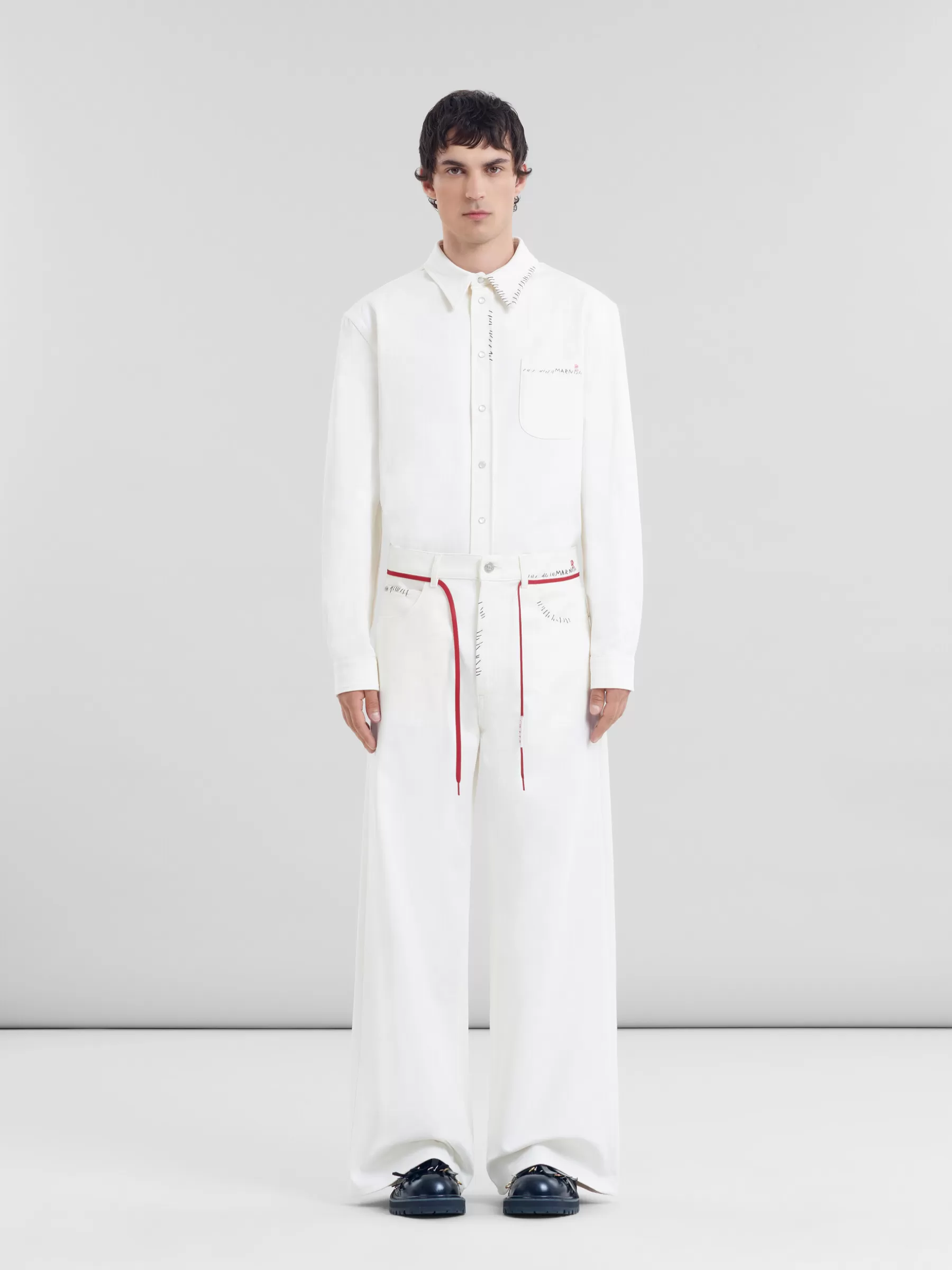 Marni White Drill Trousers With Mending LILYWHITE Best Sale