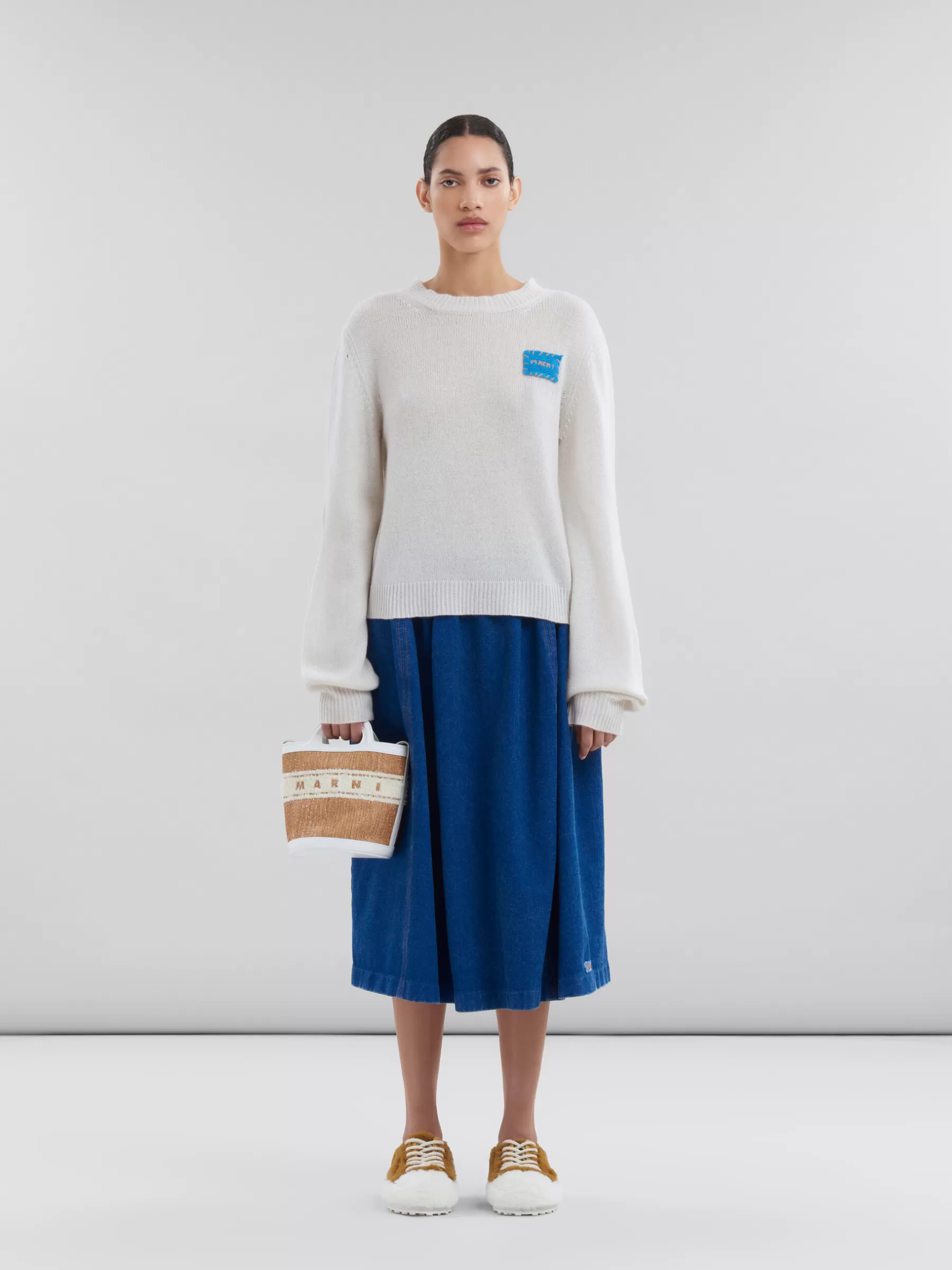 Marni White Leather Tropicalia Small Bucket Bag With Tufted Logo ECRU/WHITE Best Sale