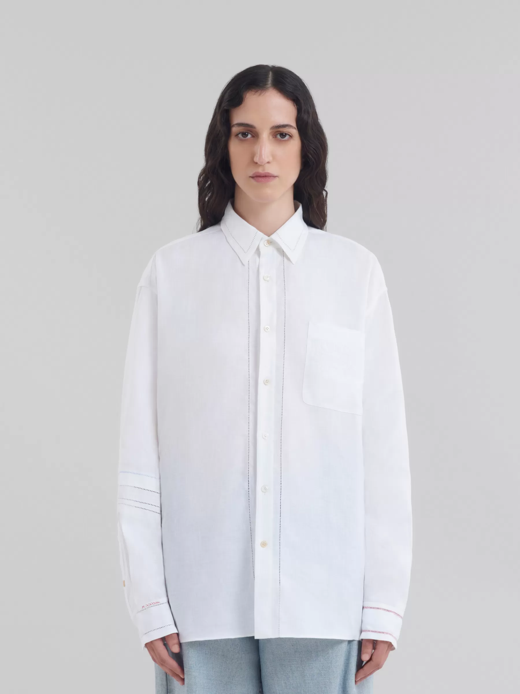 Marni White Linen Shirt With Openwork Embroidery LILYWHITE Sale