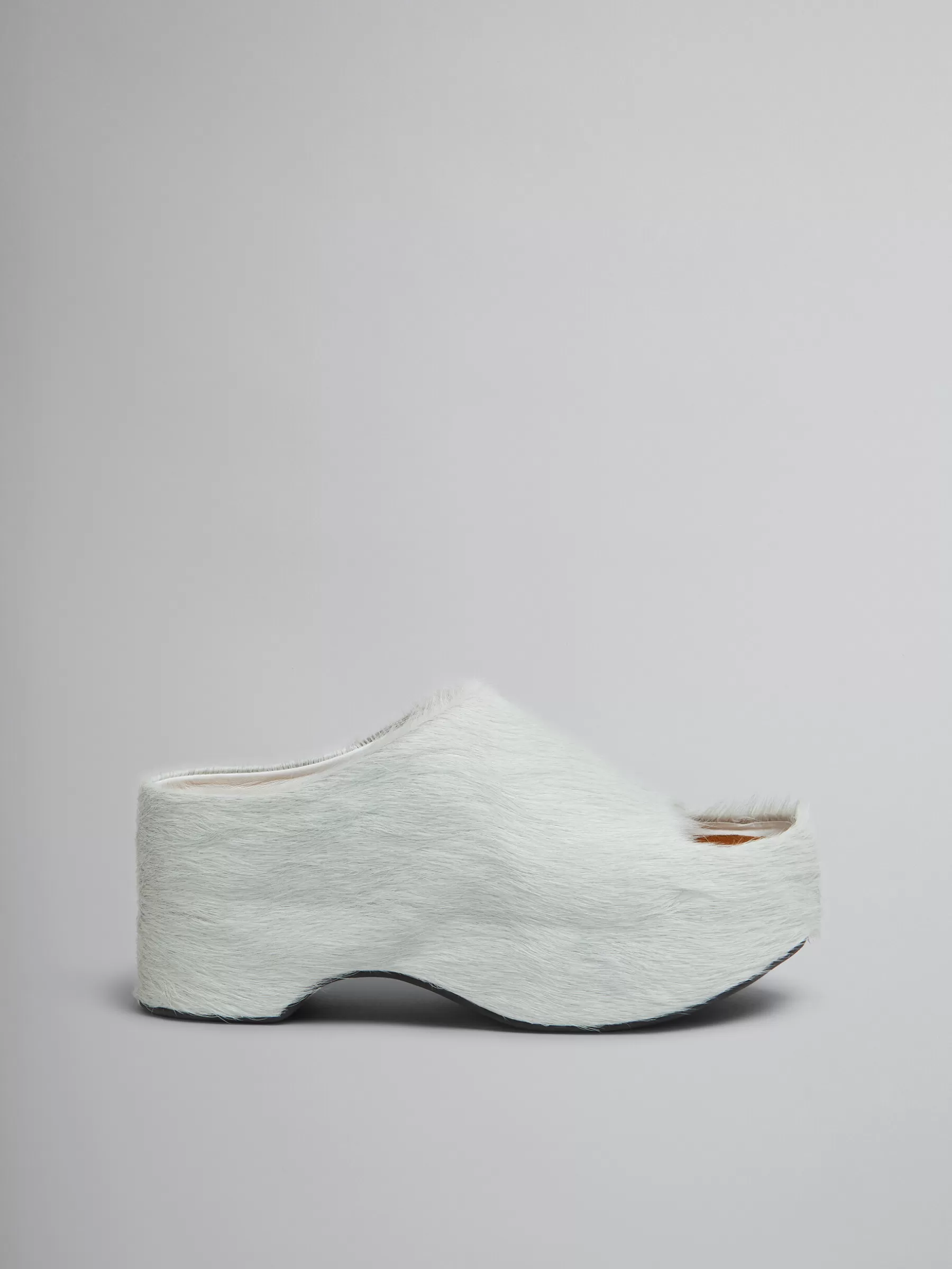 Marni White Long-hair Calfskin Chunky Clog Slide LILYWHITE Hot