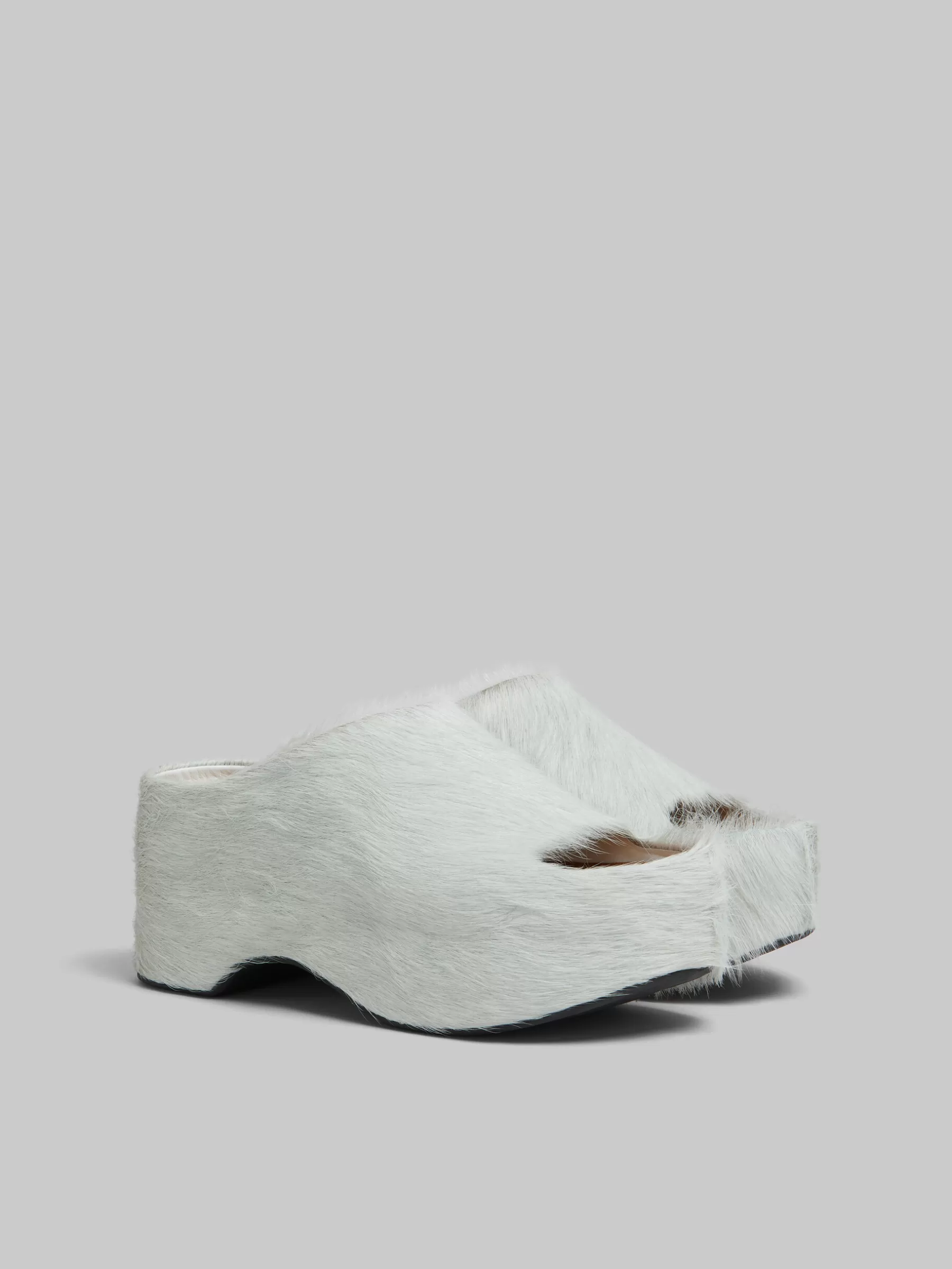 Marni White Long-hair Calfskin Chunky Clog Slide LILYWHITE Hot