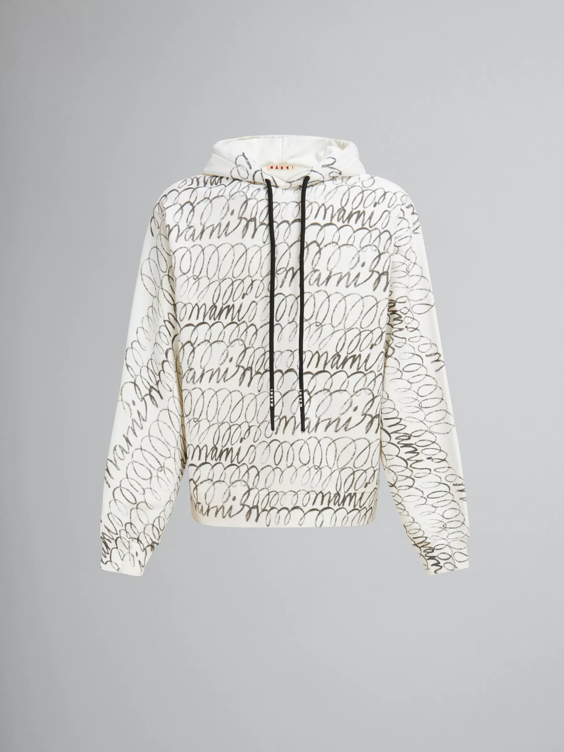 Marni White Organic Cotton Hoodie With Scribble Motif NATURAL WHITE Discount