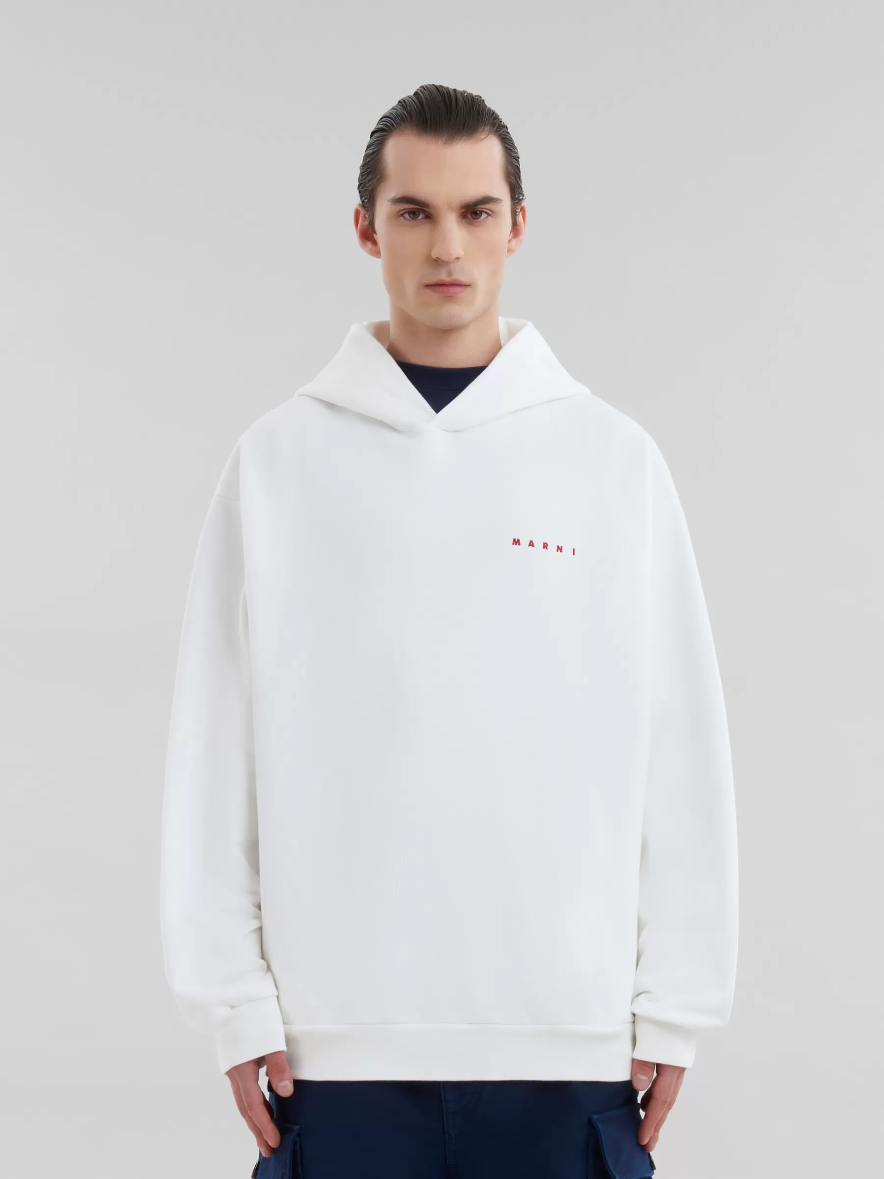 Marni White Organic Cotton Hoodie With Wrinkled Logo NATURAL WHITE Cheap