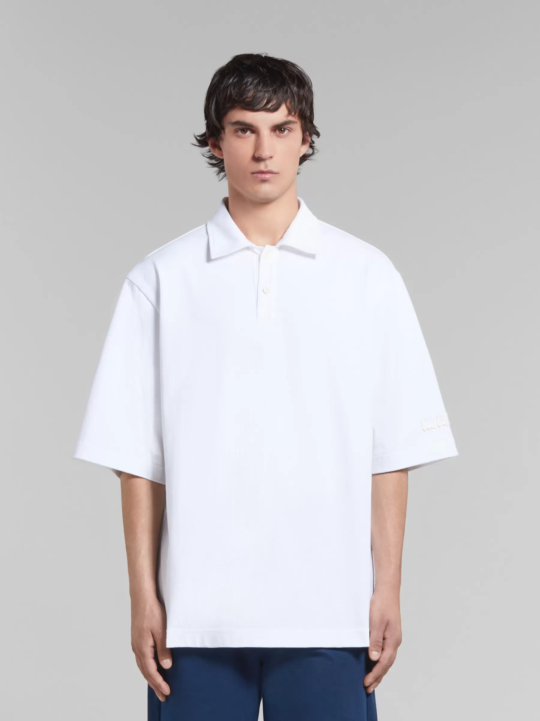 Marni White Organic Cotton Oversized Polo Shirt With Patches LILYWHITE Flash Sale
