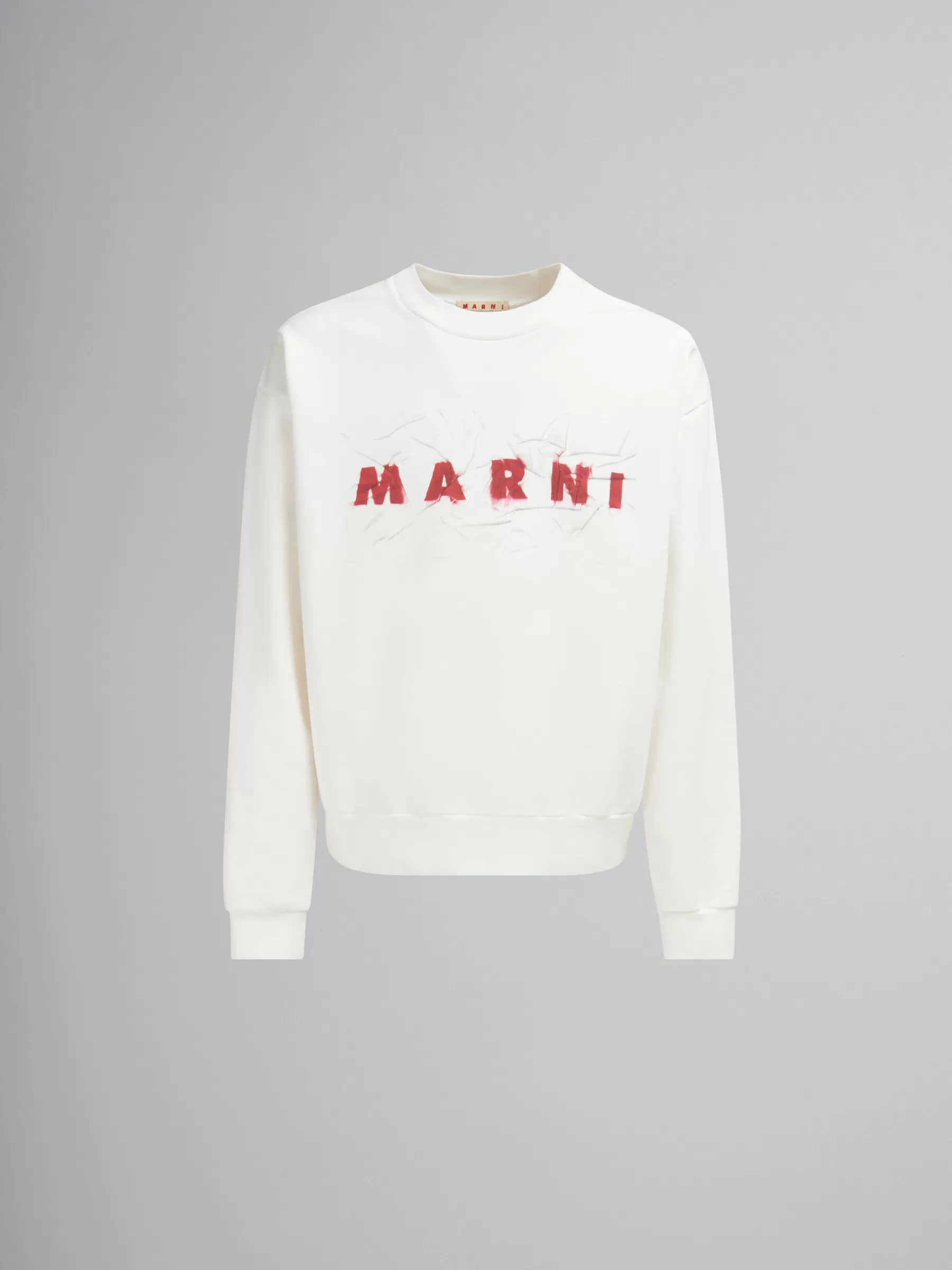 Marni White Organic Cotton Sweatshirt With Wrinkled Logo NATURAL WHITE Outlet