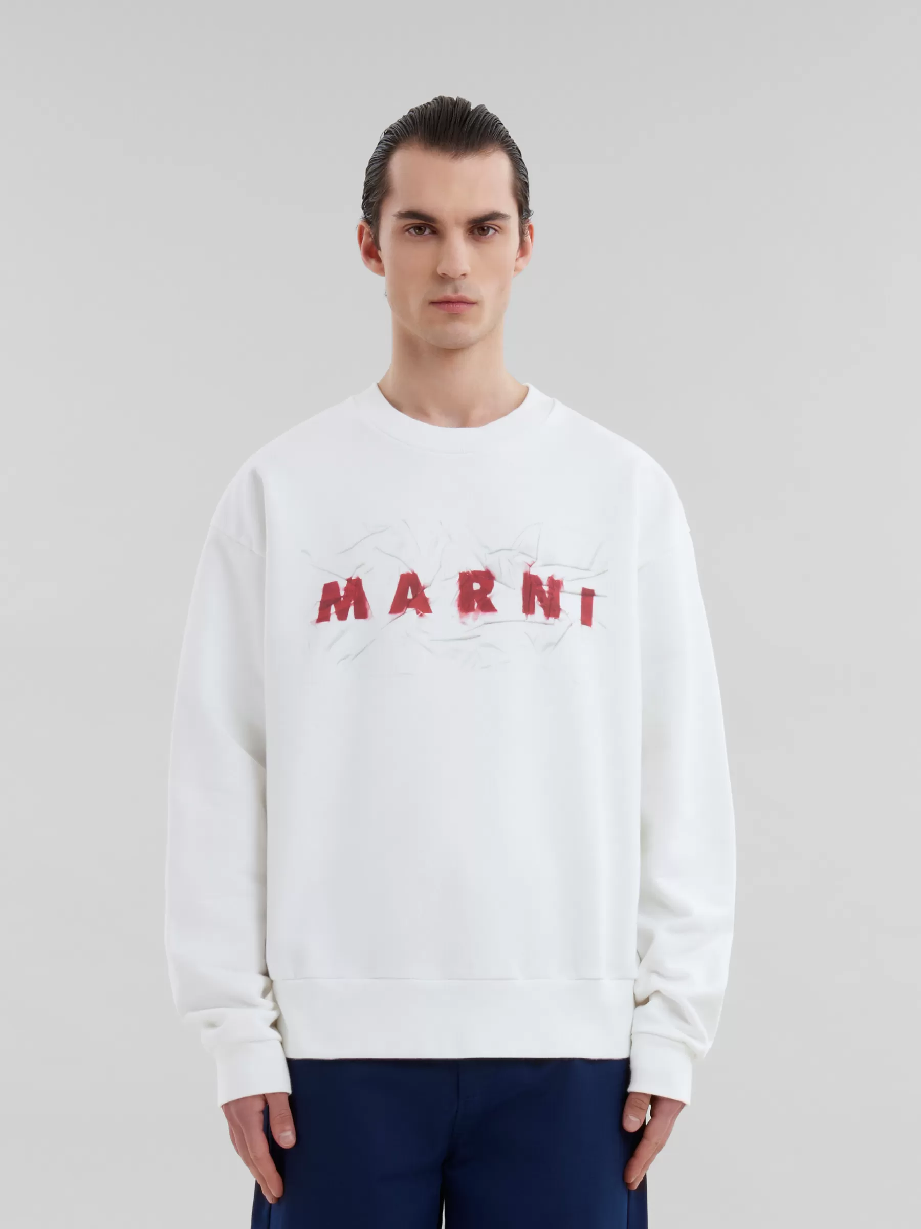 Marni White Organic Cotton Sweatshirt With Wrinkled Logo NATURAL WHITE Outlet