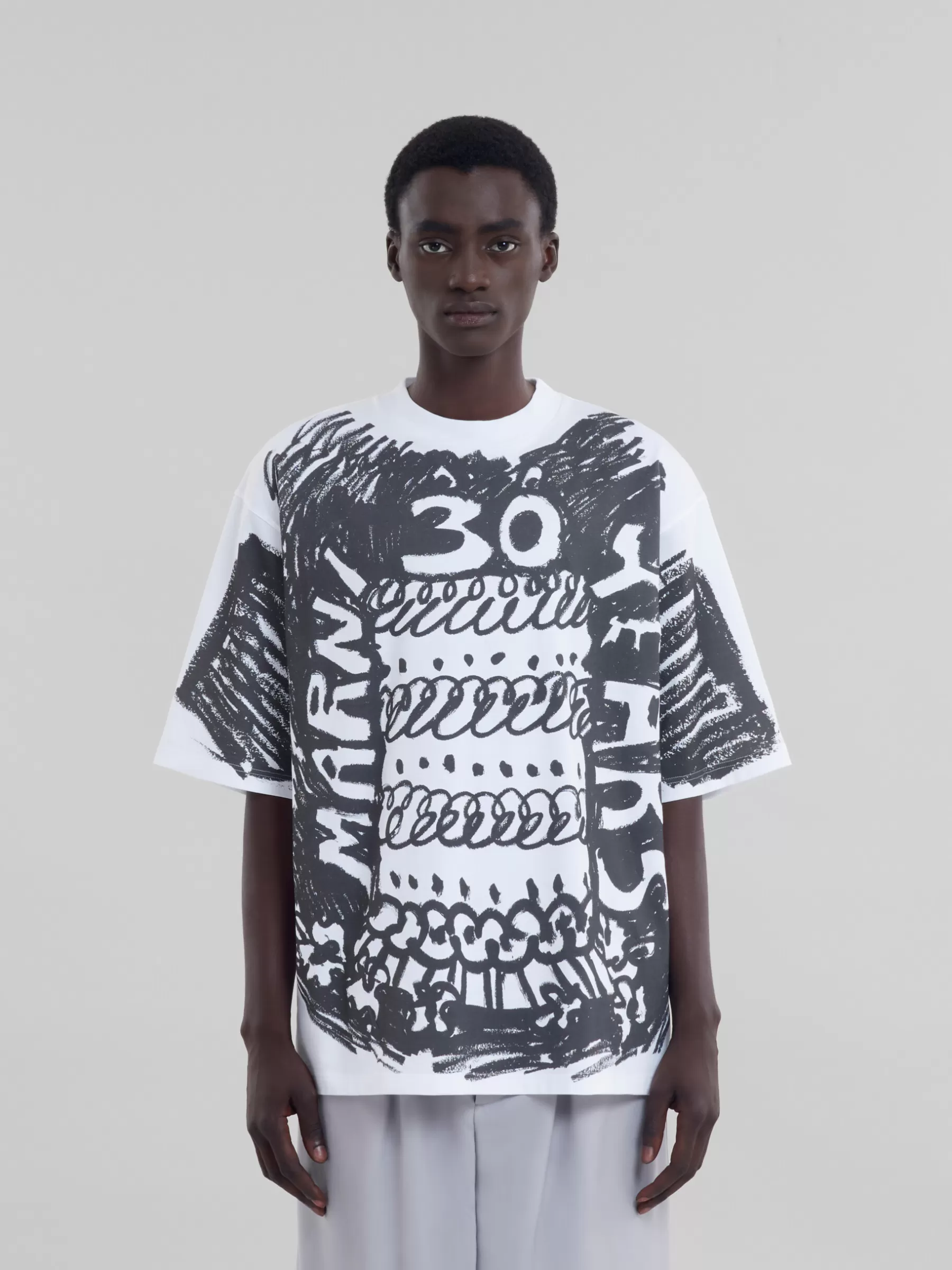 Marni White Organic Cotton T-shirt With 30th Anniversary Print LILYWHITE Discount