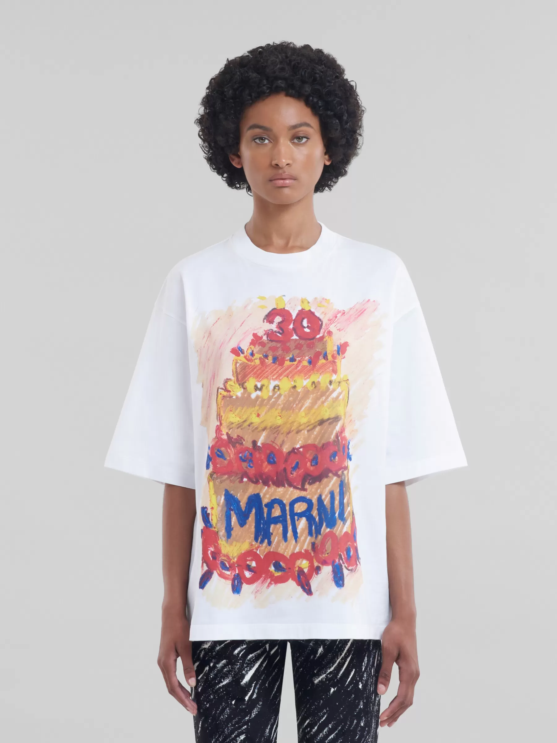 Marni White Organic Cotton T-shirt With 30th Anniversary Print LILYWHITE Store
