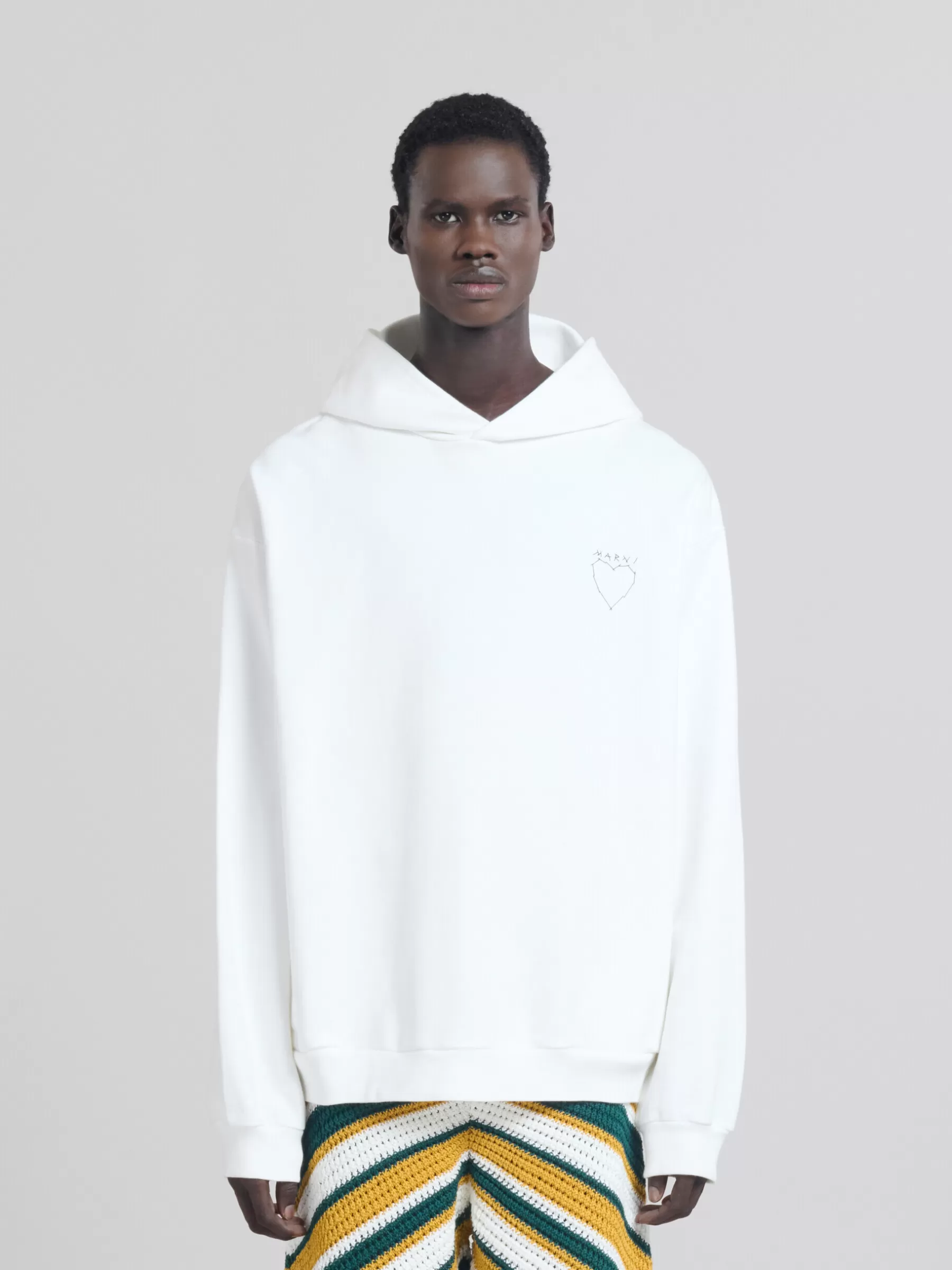 Marni White Organic Jersey Hoodie With Back Print NATURAL WHITE Cheap