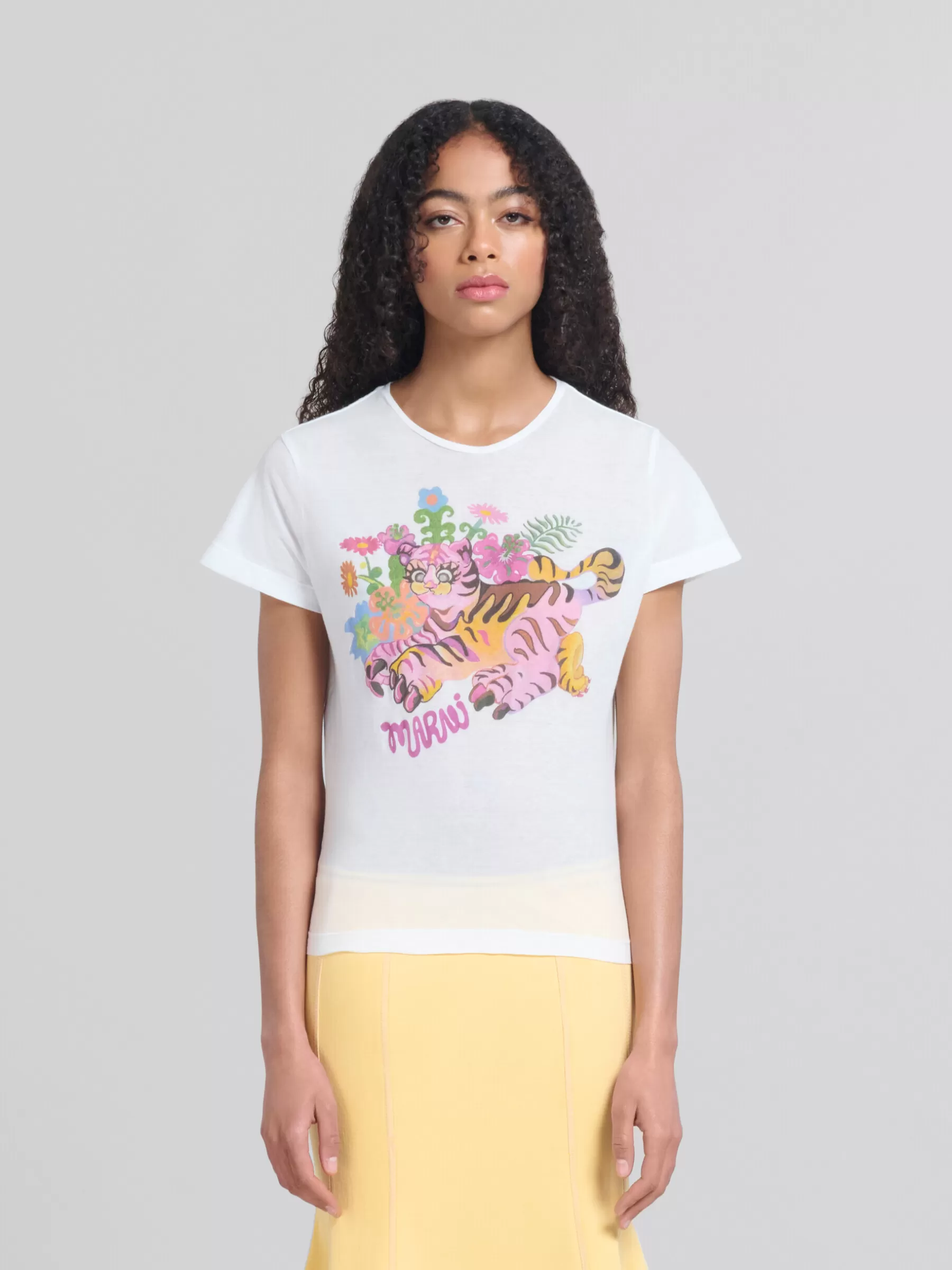 Marni White Organic Jersey Slim-fit T-shirt With Print LILYWHITE Shop