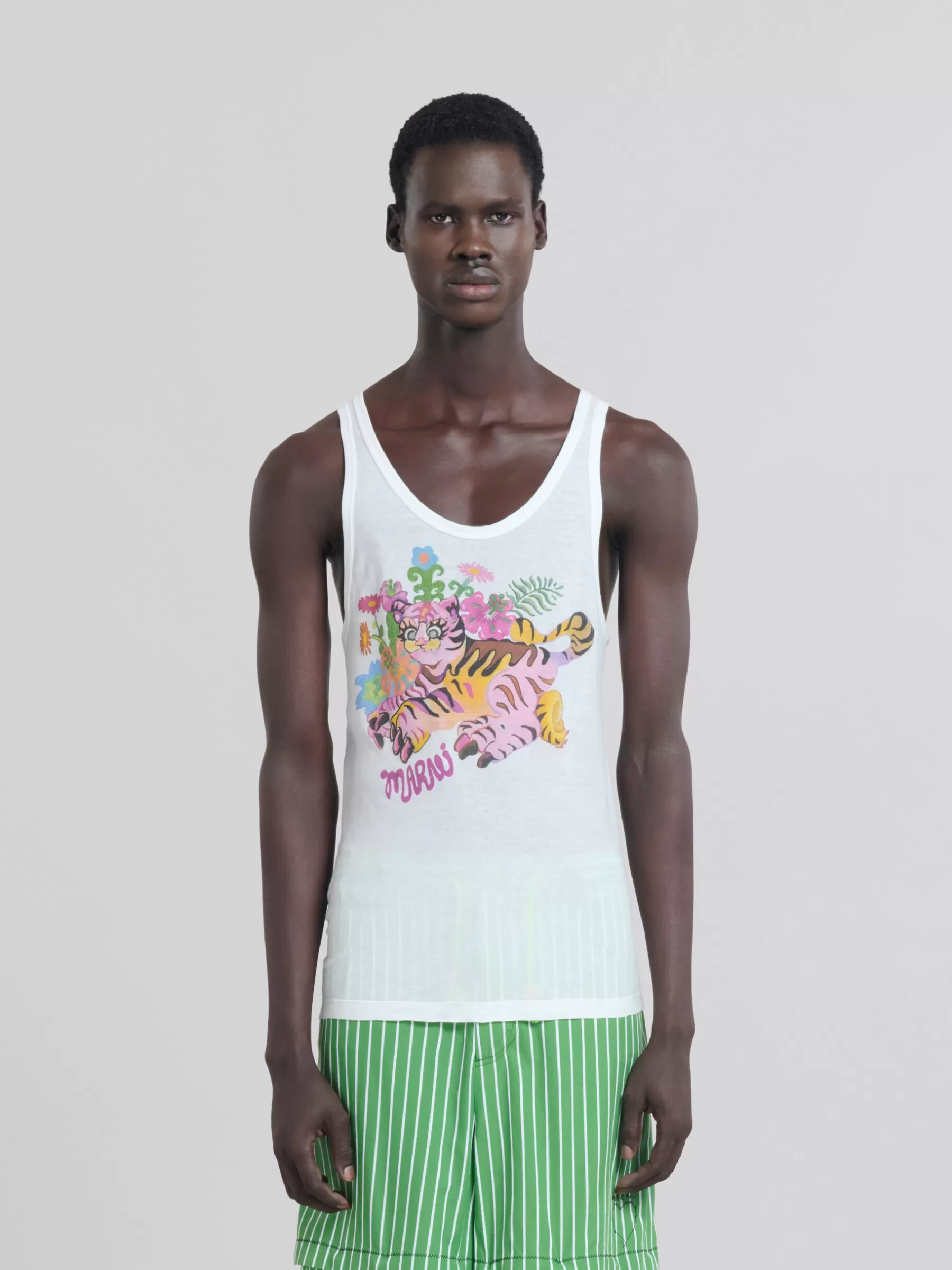 Marni White Organic Jersey Tank Top With Print LILYWHITE Online