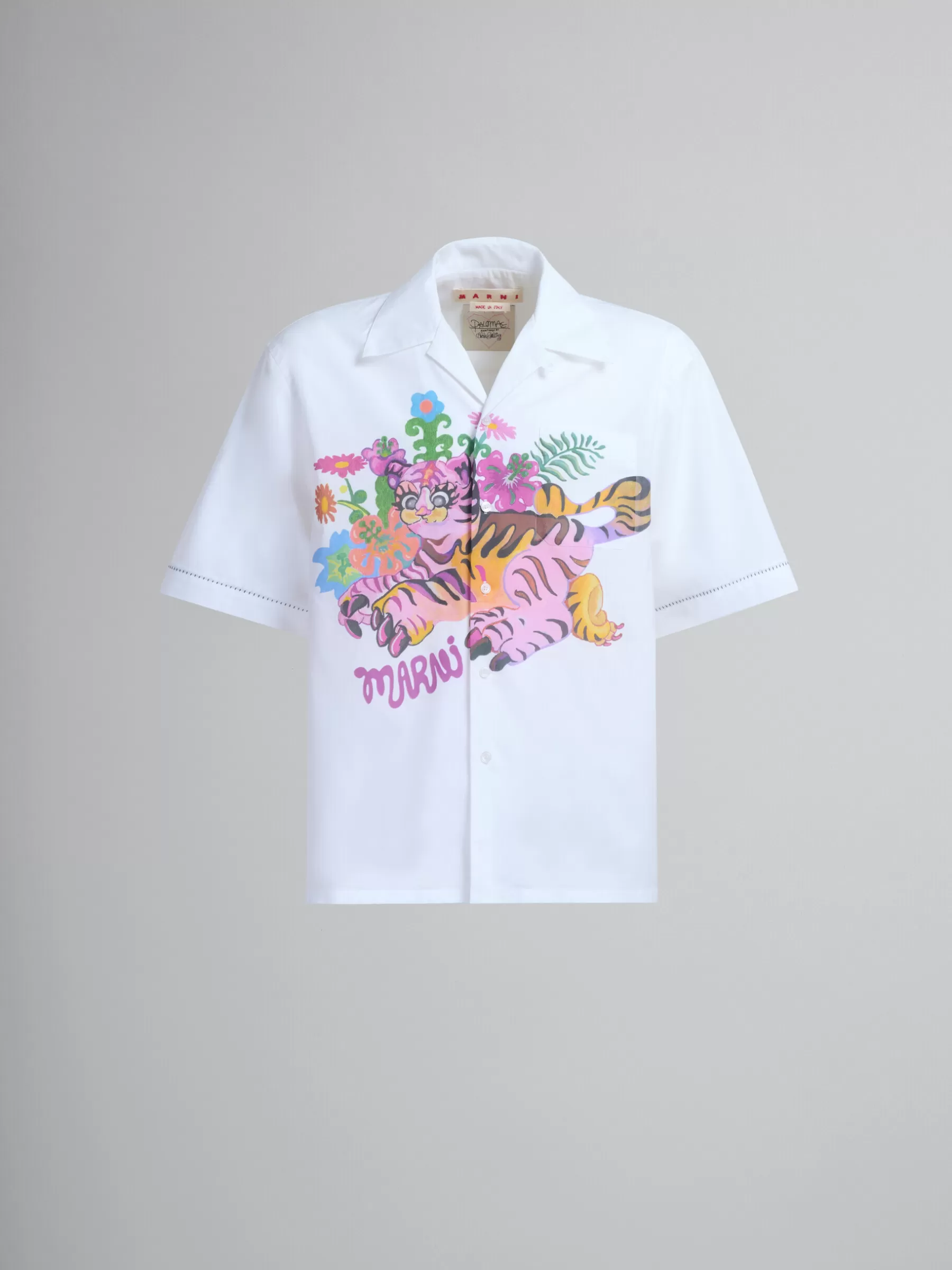 Marni White Organic Poplin Bowling Shirt With Print LILYWHITE Outlet