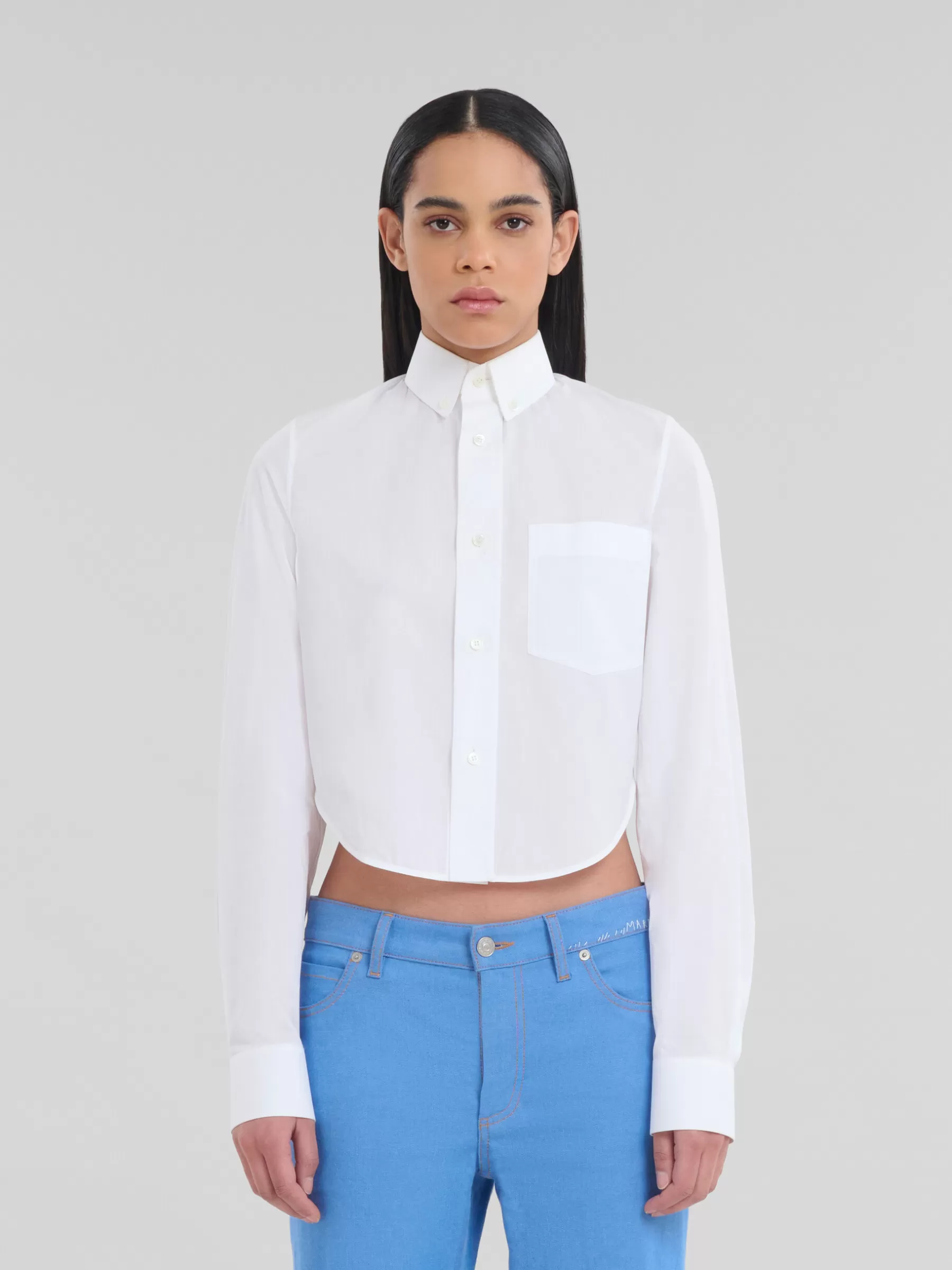 Marni White Organic Poplin Cropped Shirt LILYWHITE Cheap