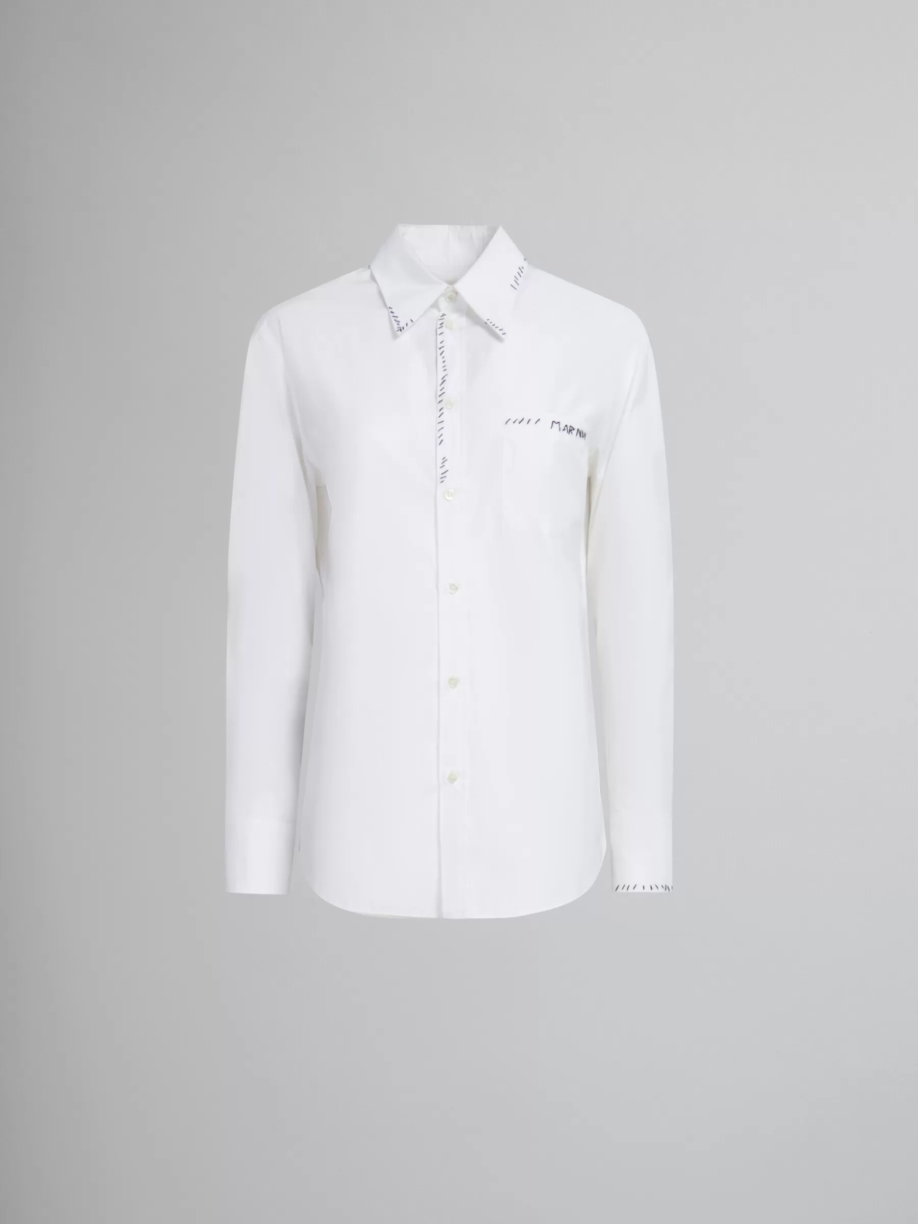 Marni White Organic Poplin Shirt With Mending LILYWHITE Discount