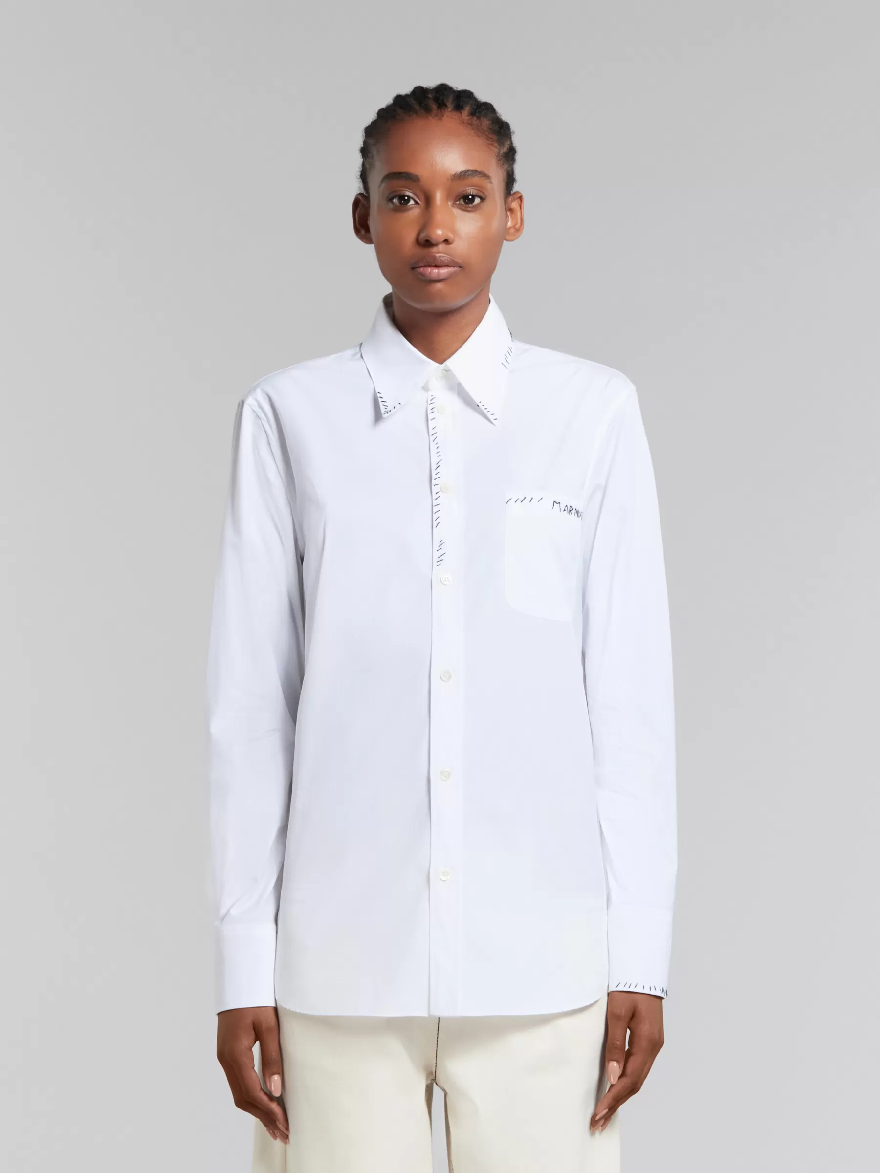 Marni White Organic Poplin Shirt With Mending LILYWHITE Discount