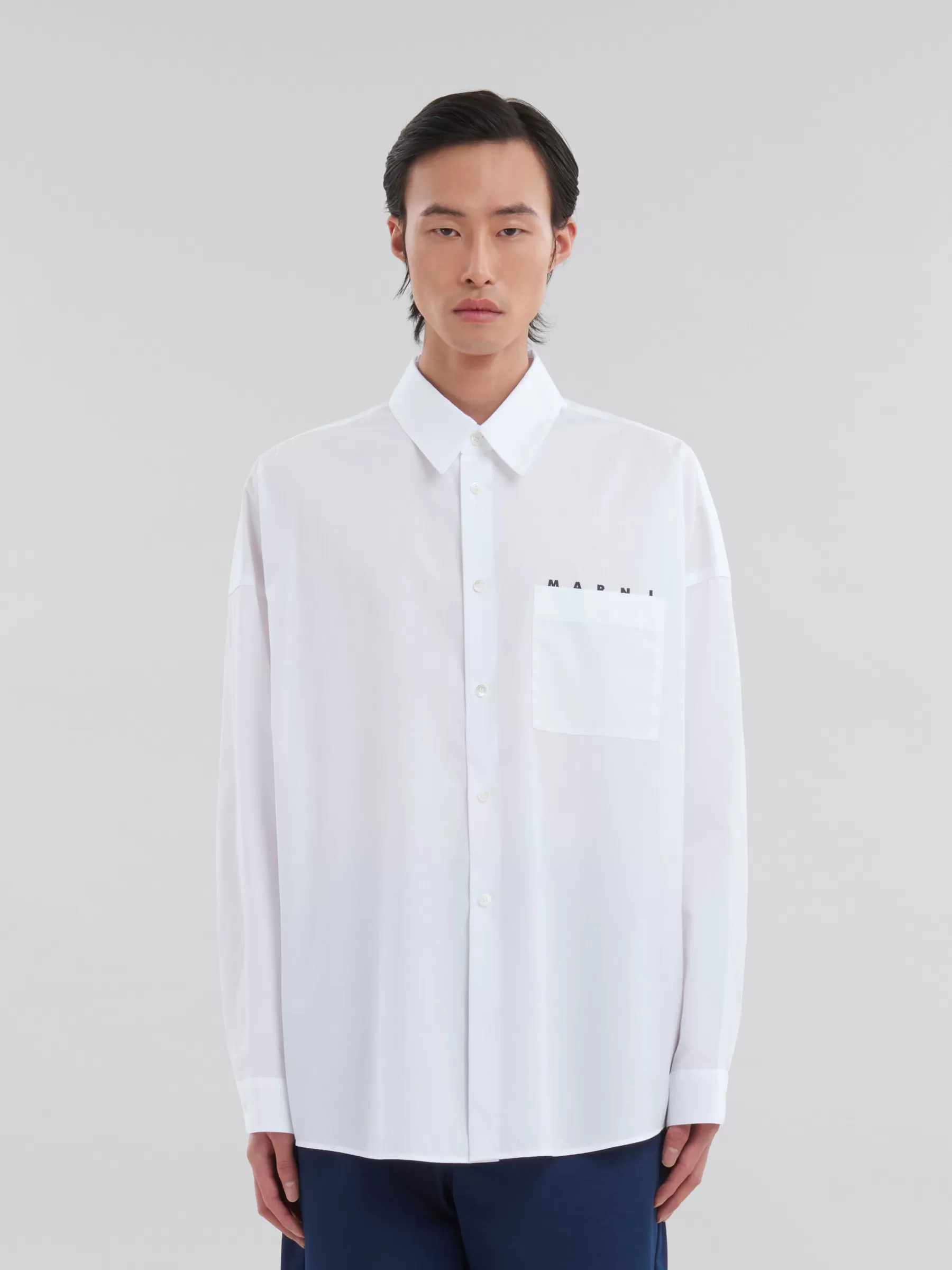 Marni White Organic Poplin Shirt With Peeping Logo LILYWHITE Best Sale