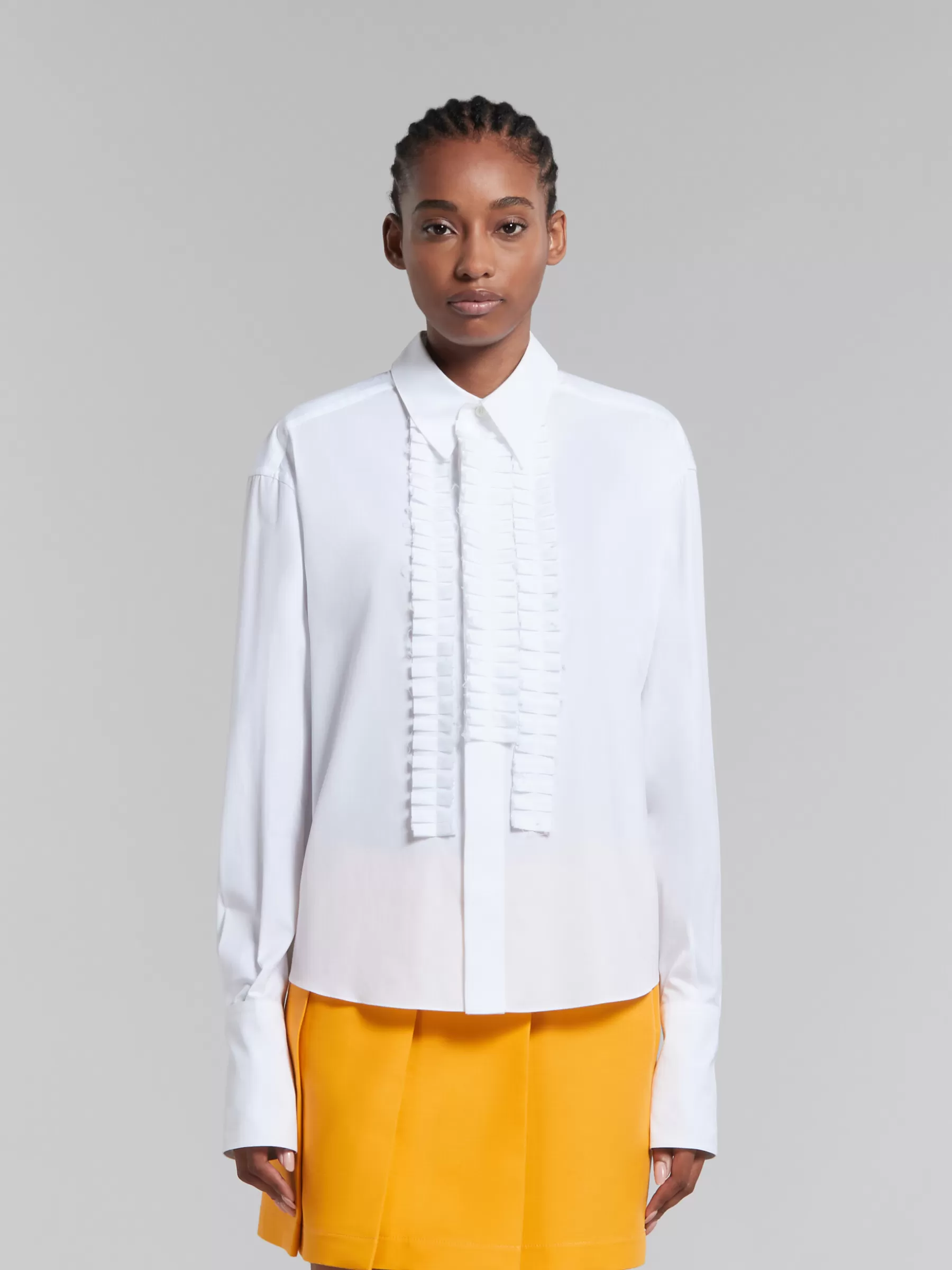 Marni White Organic Poplin Shirt With Ruffles LILYWHITE Online
