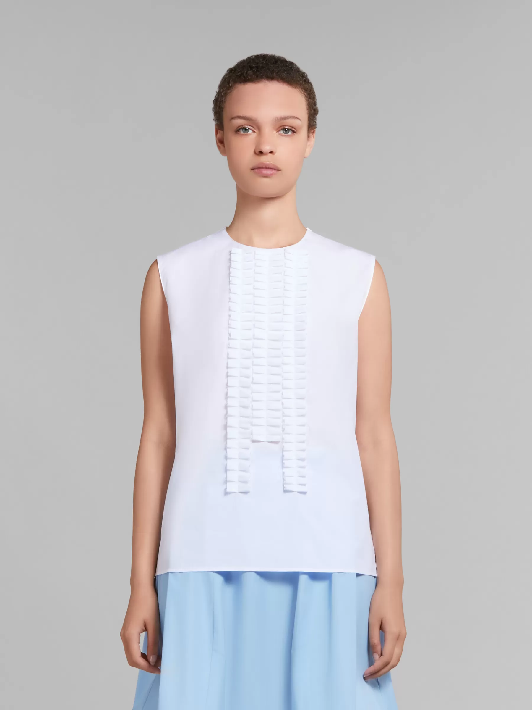 Marni White Organic Poplin Sleeveless Top With Pleated Detailing LILYWHITE Cheap