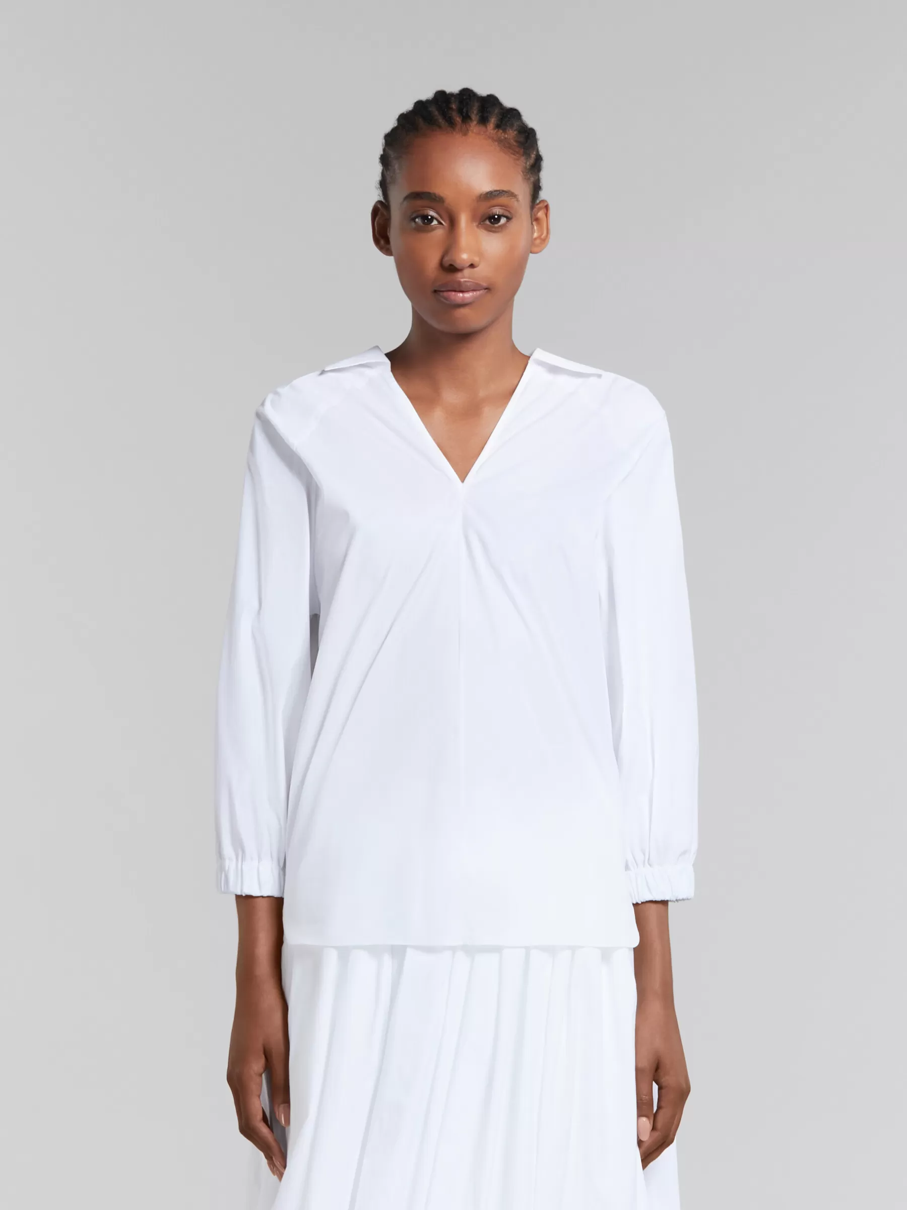 Marni White Organic Poplin Top With Shirt Collar LILYWHITE Clearance