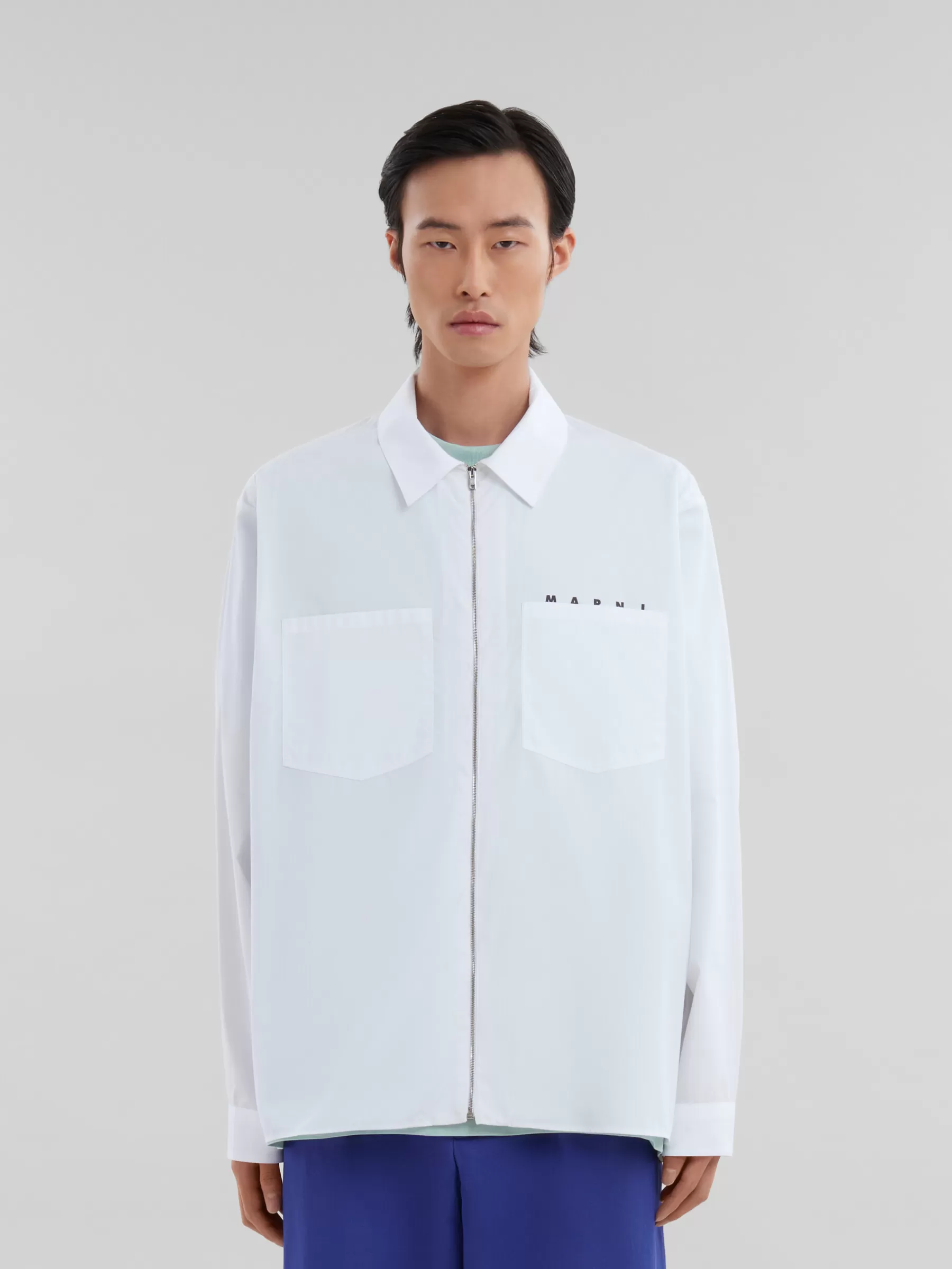 Marni White Organic Poplin Zip Shirt With Hidden Logo LILYWHITE Shop