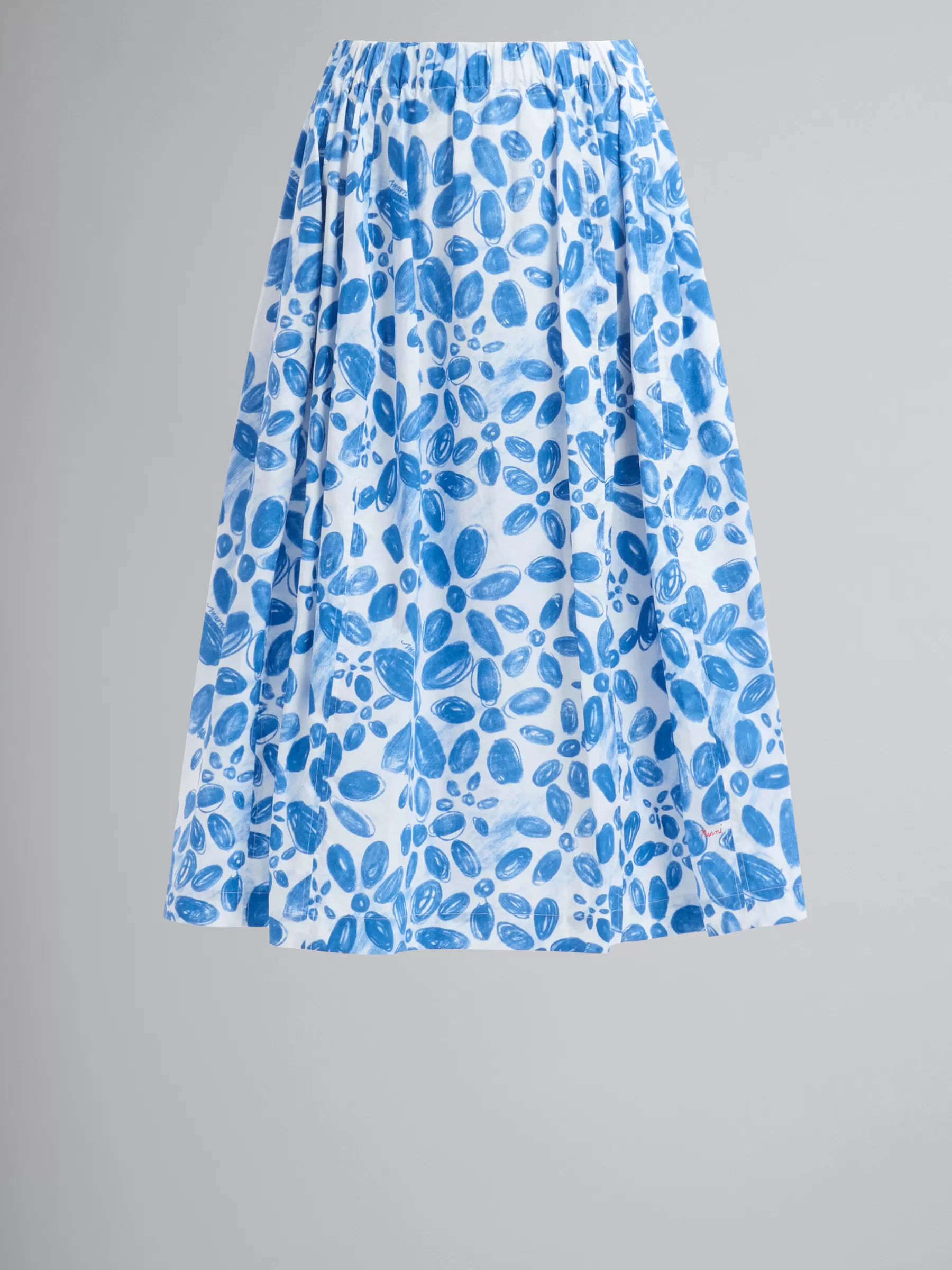 Marni White Poplin Elasticated Midi Skirt With Blooming Print IRISBLUE Store