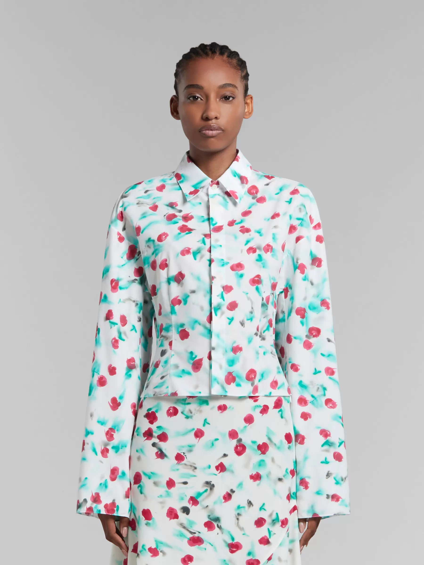 Marni White Poplin Gathered Shirt With Reverie Print LILYWHITE Flash Sale