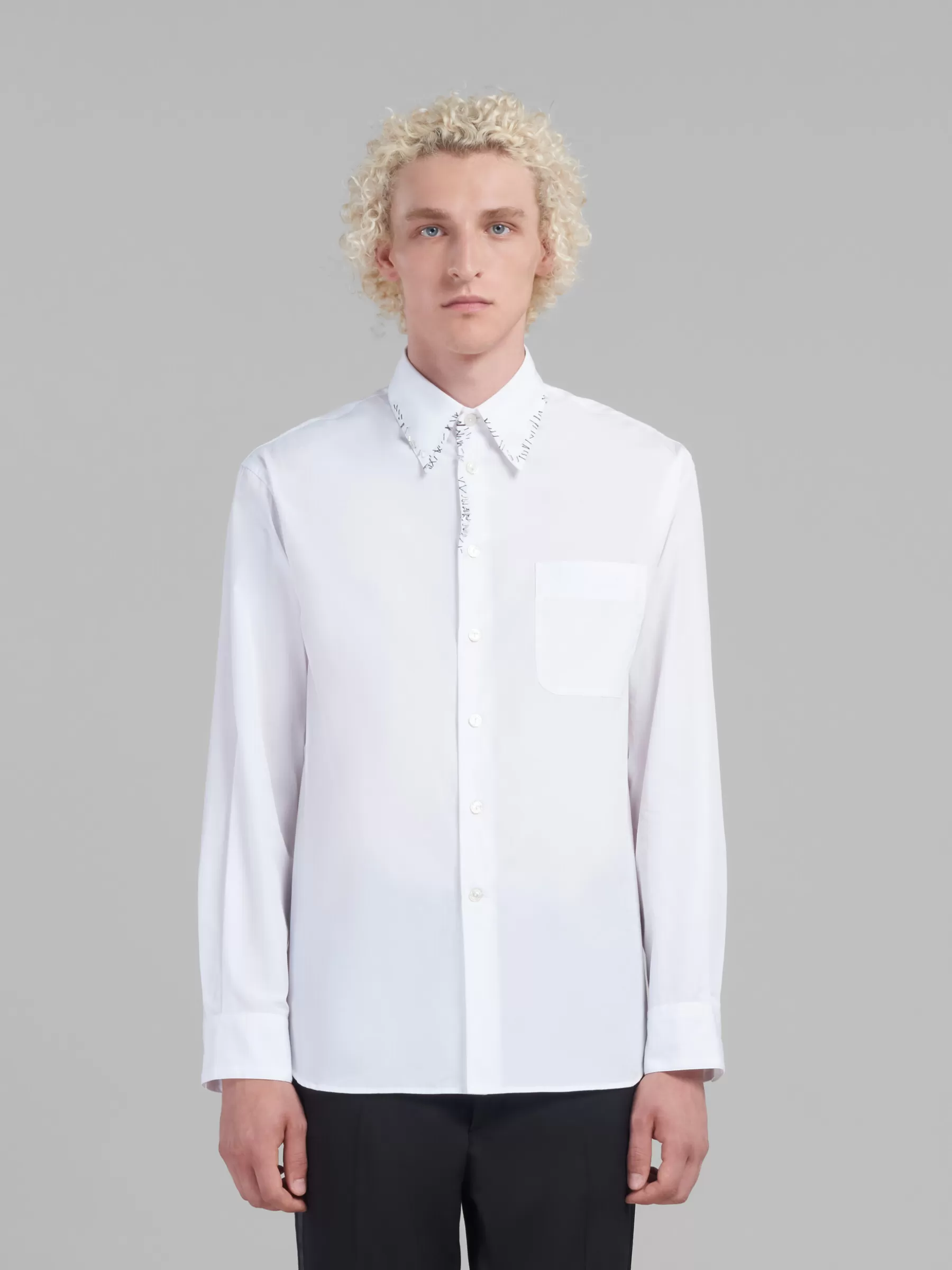 Marni White Poplin Shirt With Bead Mending LILYWHITE New