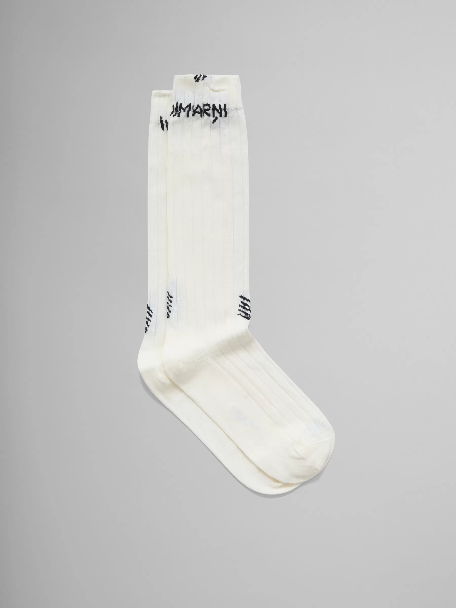 Marni White Ribbed Cotton Socks With Mending ALABASTER Outlet