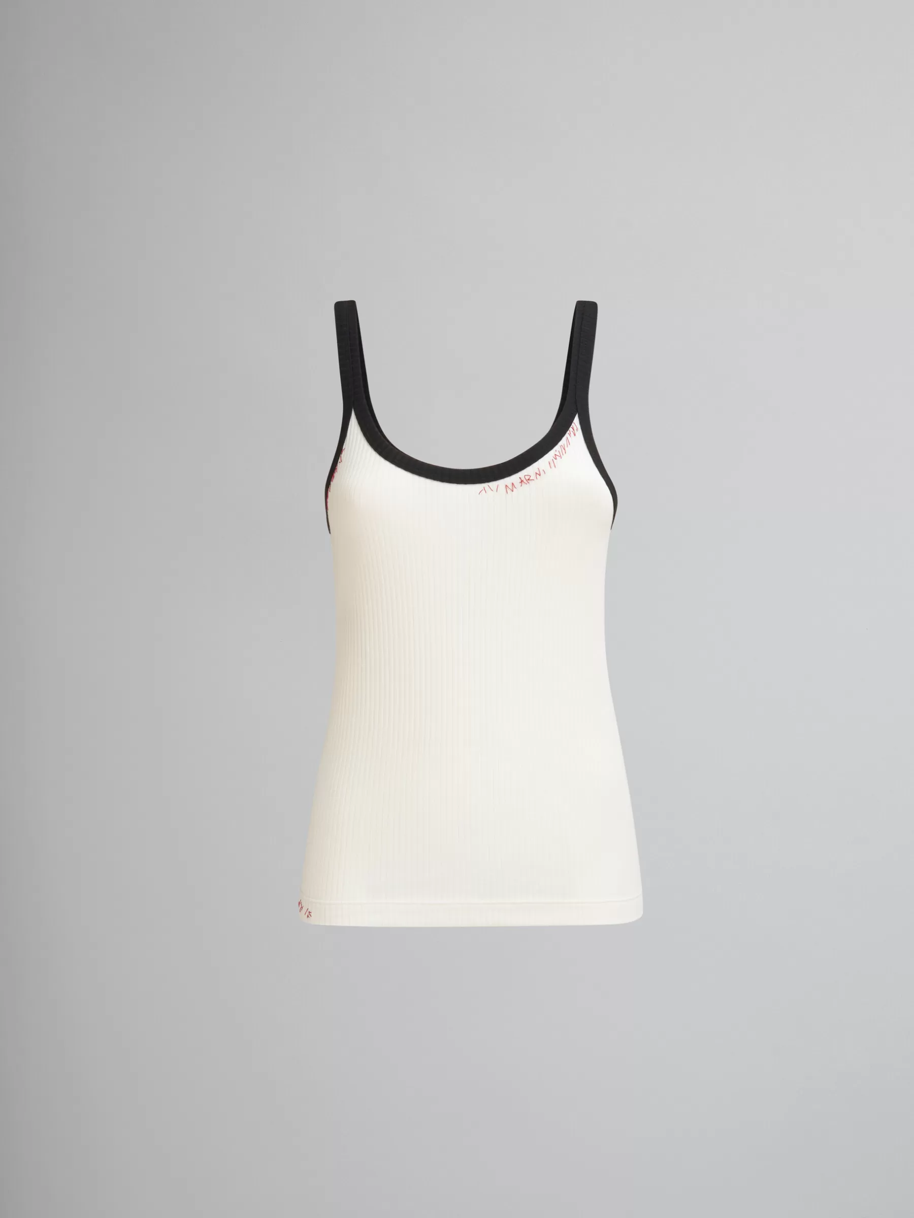 Marni White Ribbed Cotton Tank Top With Mending ANTIQUEWHITE Best Sale