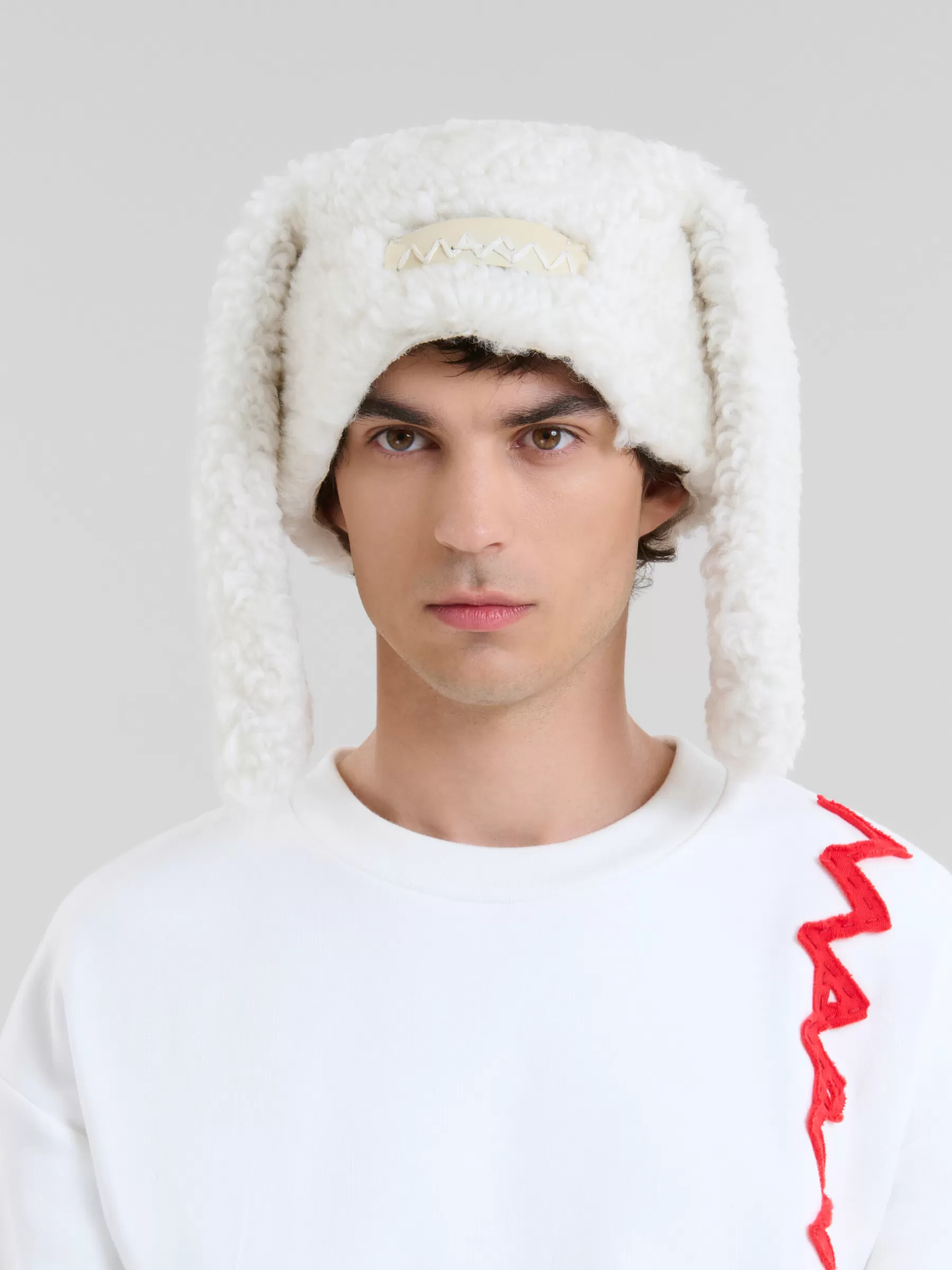 Marni White Shearling Rabbit Hat STONEWHITE Fashion