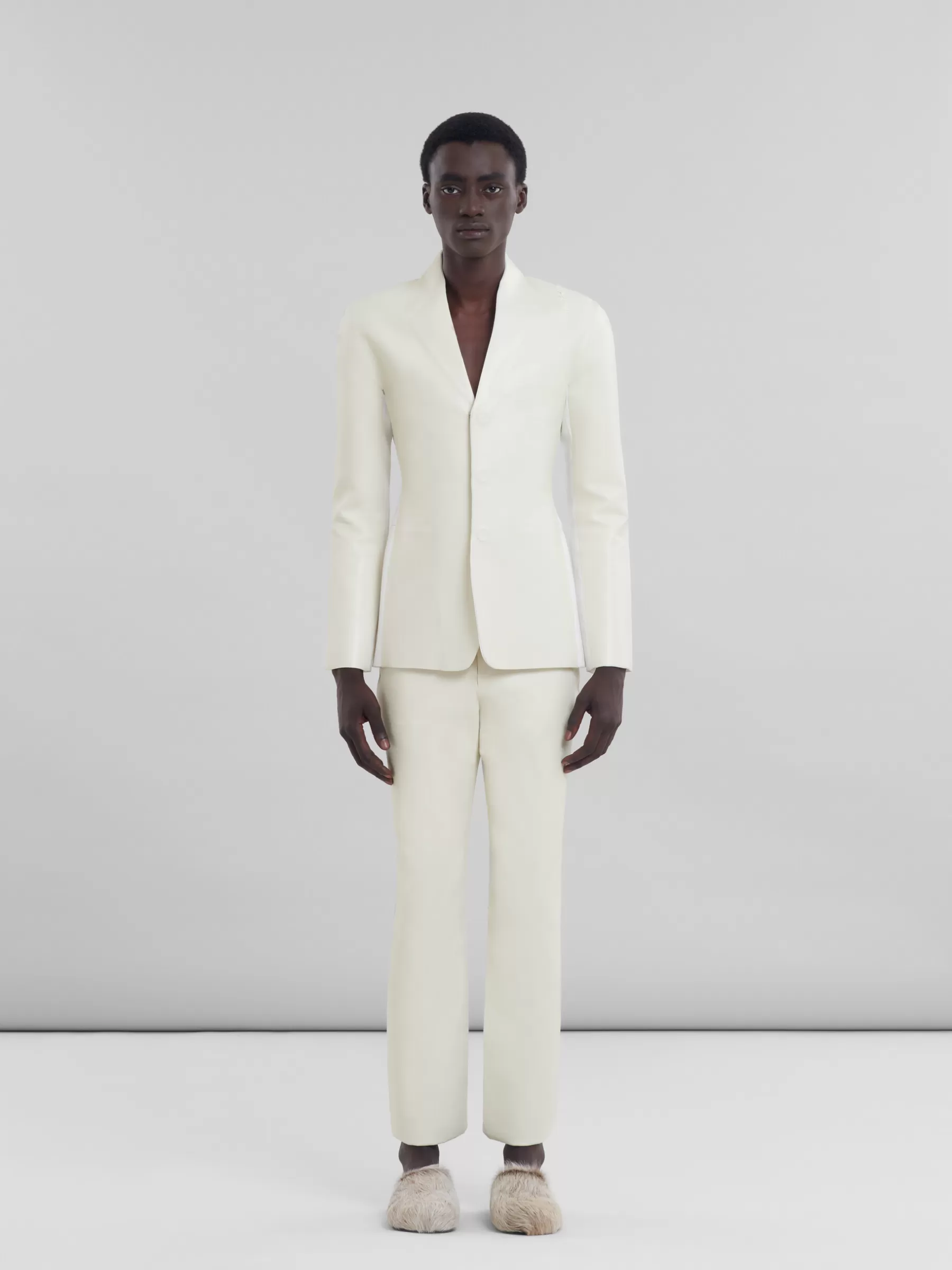 Marni White Wool And Coated Fabric Blazer LILYWHITE Discount