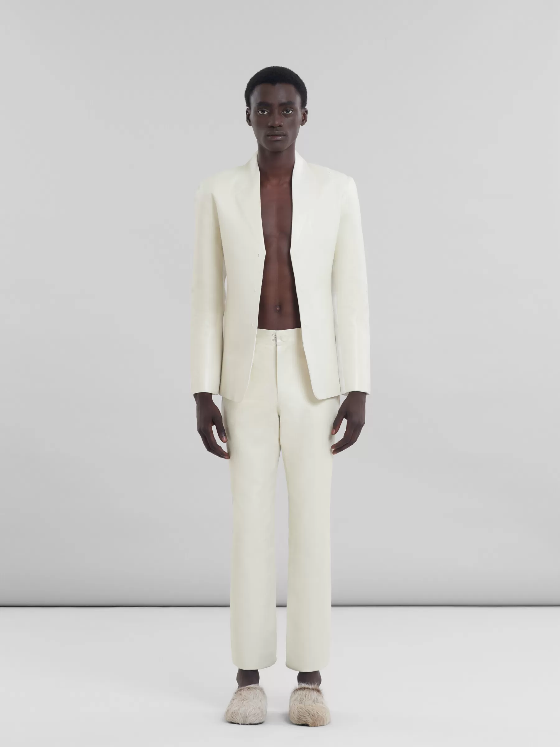 Marni White Wool And Coated Fabric Five-pocket Trousers LILYWHITE Best Sale