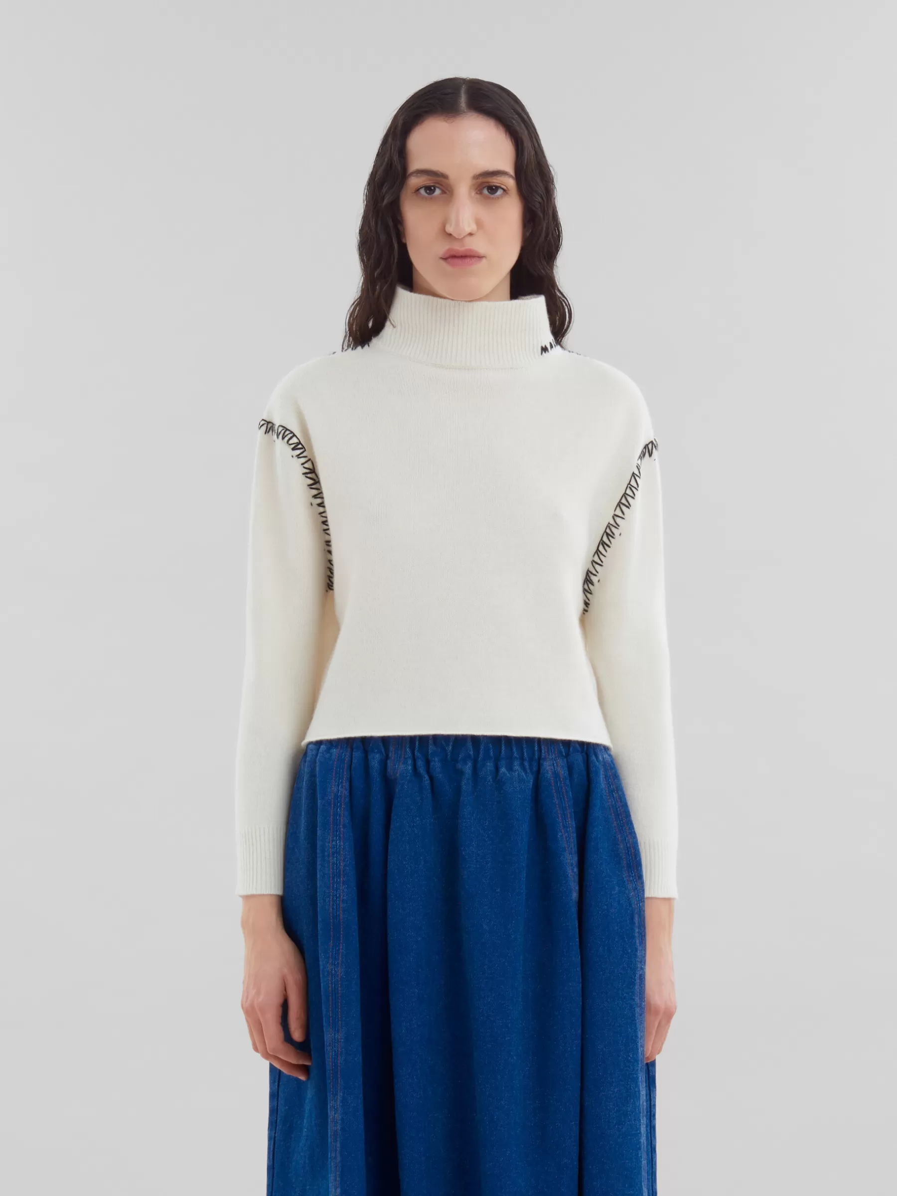 Marni White Wool-cashmere Wrap Jumper With Mending ALABASTER Best Sale