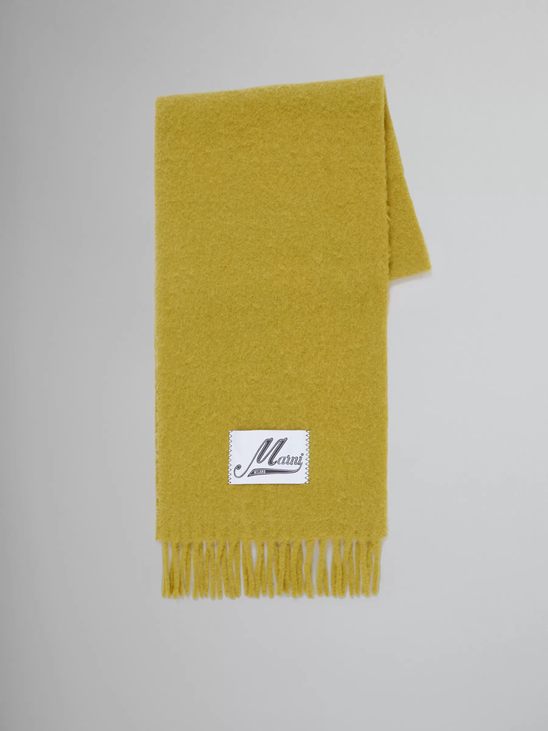 Marni Yellow Brushed Alpaca Scarf With Fringes GRASS Clearance