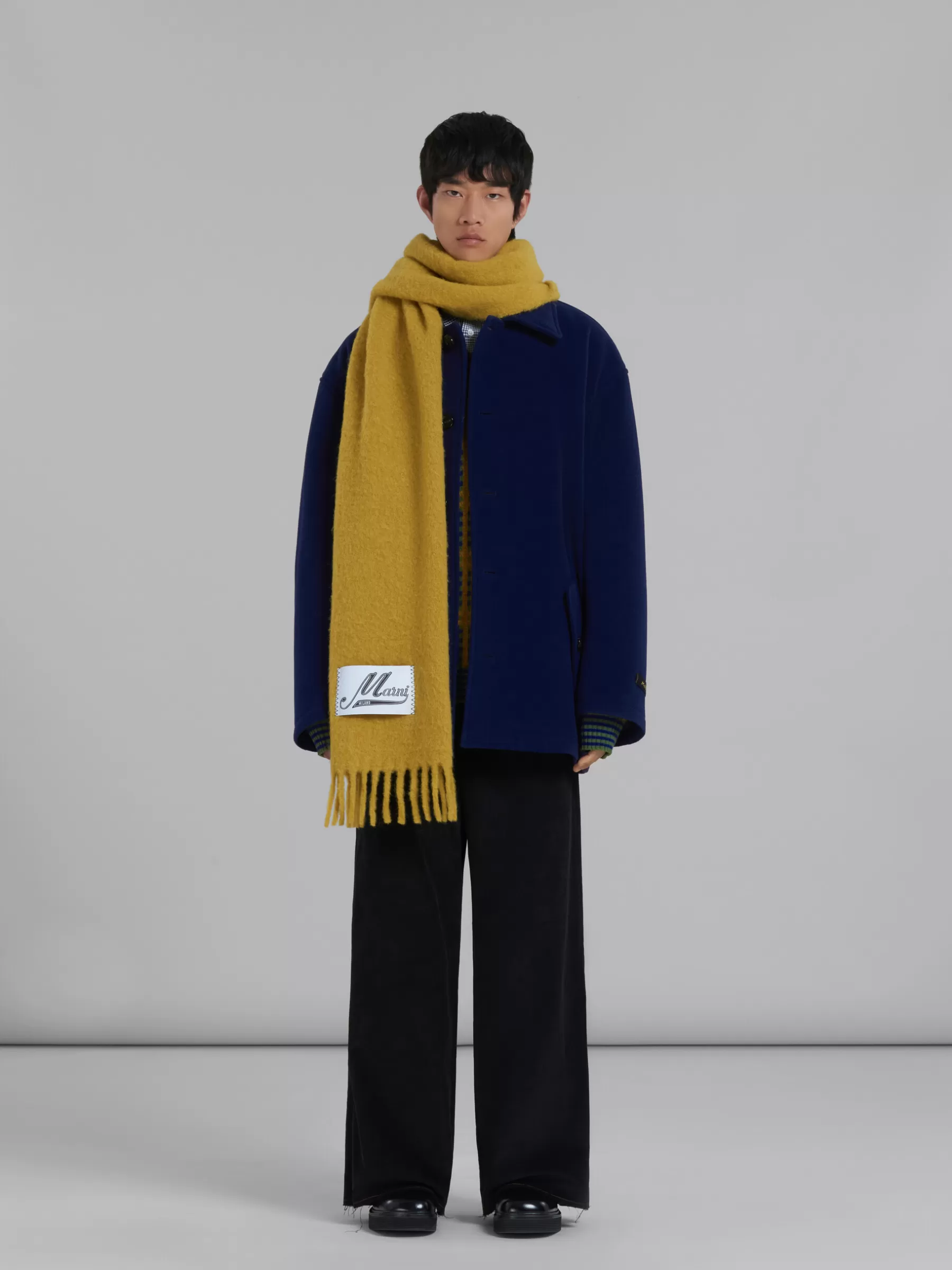 Marni Yellow Brushed Alpaca Scarf With Fringes GRASS Clearance