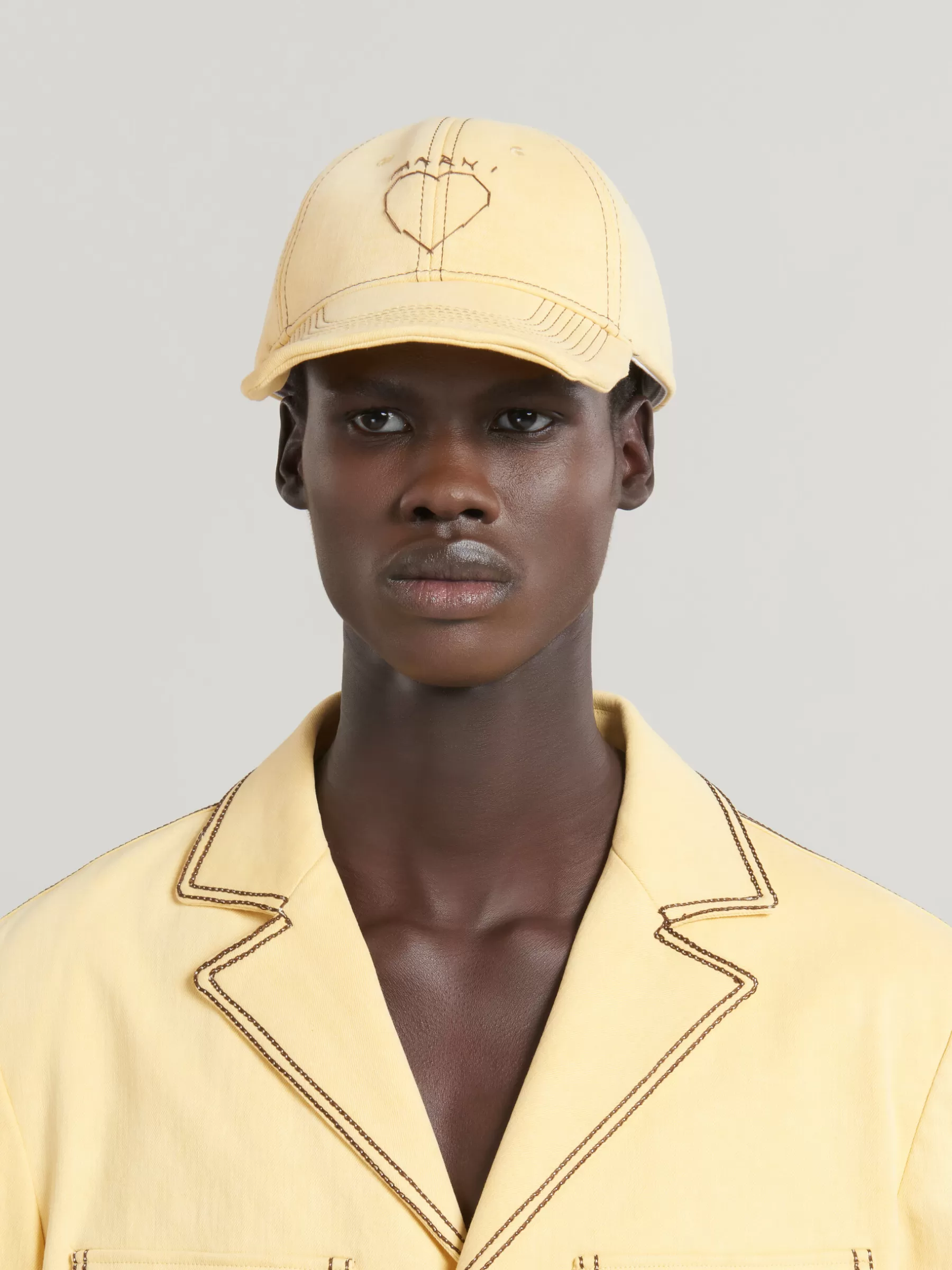 Marni Yellow Organic Denim Baseball Cap With Mending CITRUS Hot