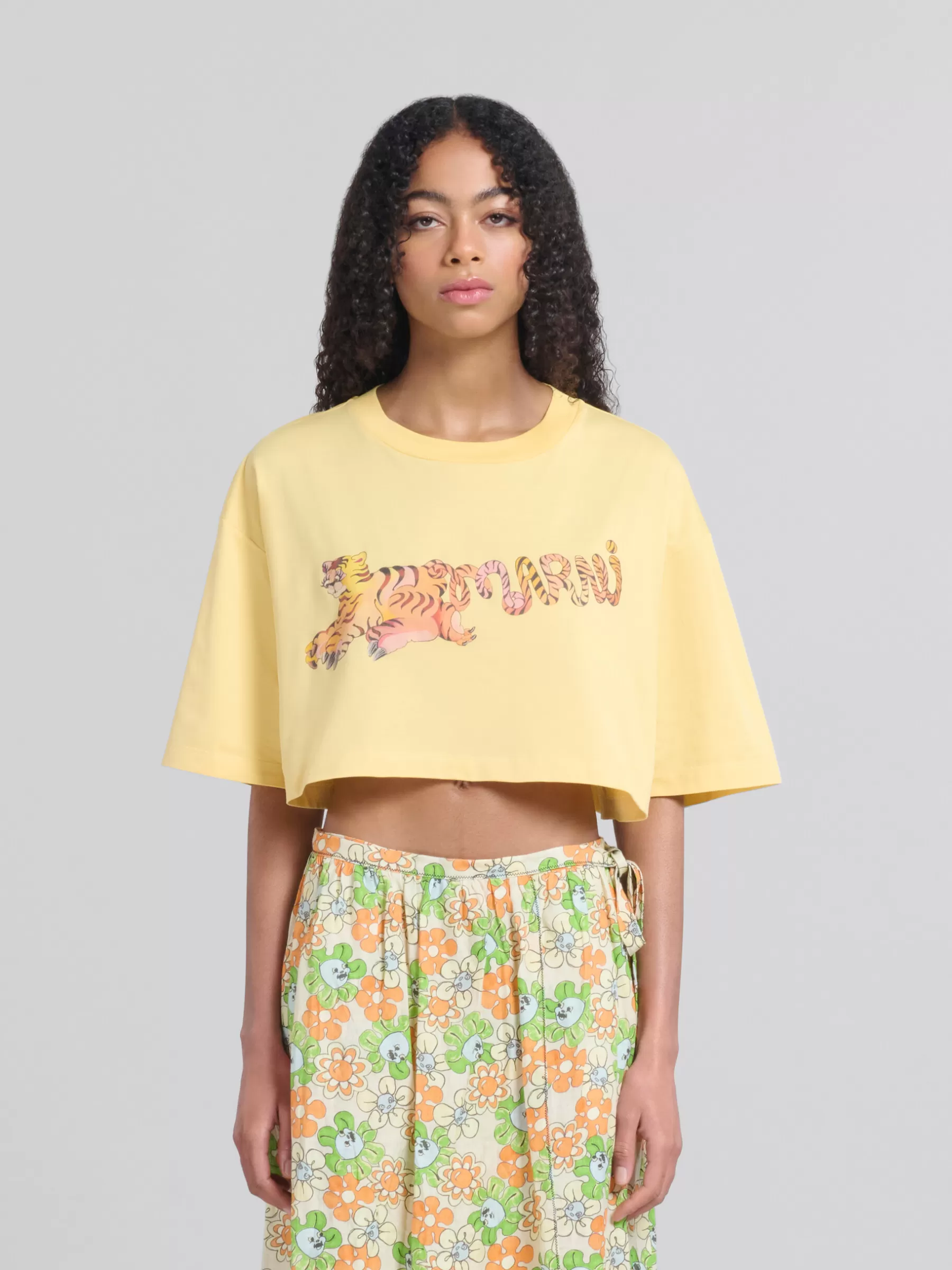 Marni Yellow Organic Jersey Cropped T-shirt With Print CITRUS Hot